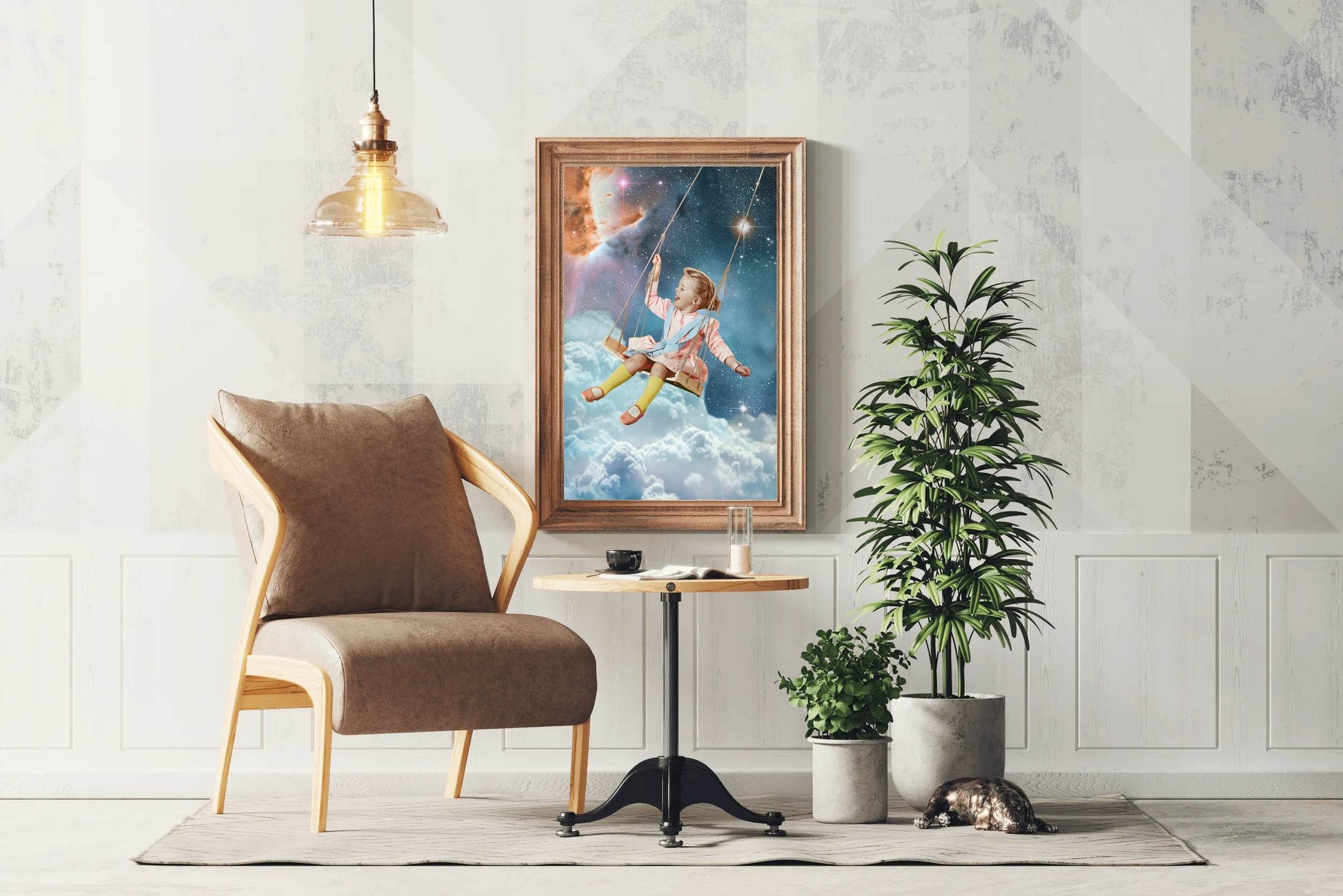 Little Girl Swinging in Space Wall Art - beink online art store