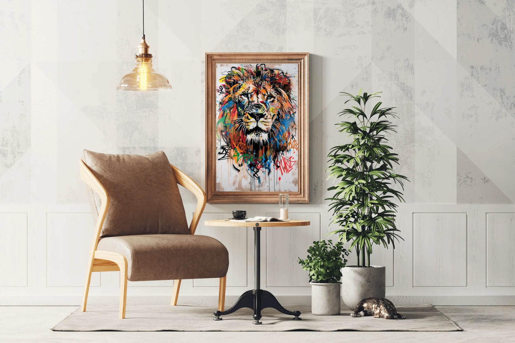 Painting of a Lion With Colorful Paint Wall Art - beink online art store