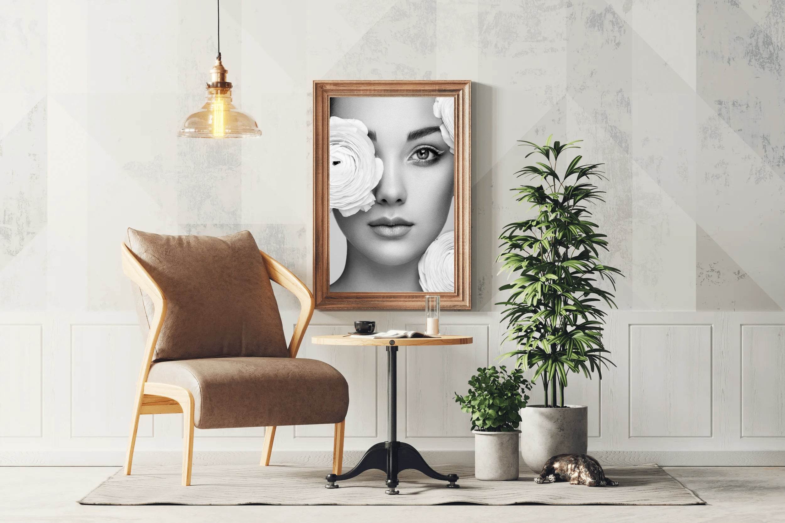 Beautiful Women Decorated With Flowers Black & White Wall Art - beink online art store