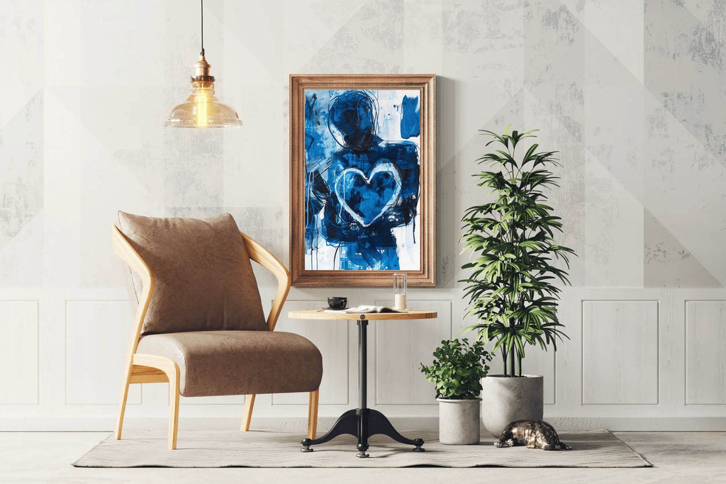 Blue Heart Painting With Oil Paint Wall Art - beink online art store