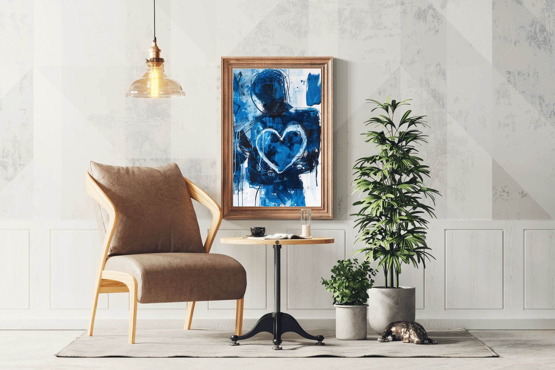 Blue Heart Painting With Oil Paint Wall Art - beink online art store