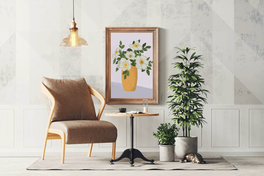 Painting A Vase With White Roses Wall Art - beink online art store