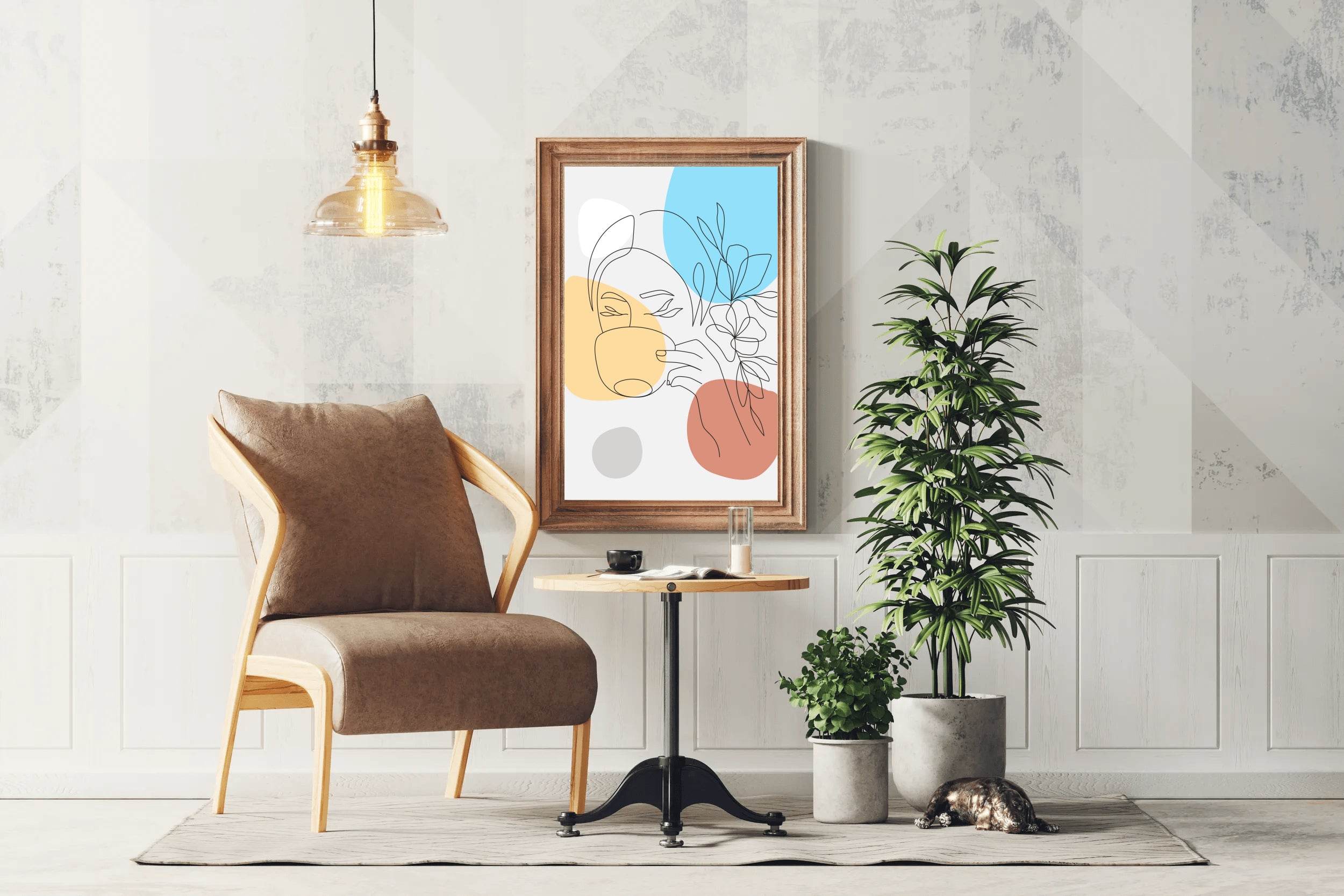 Beautiful Woman and Flower Drinking Coffee Wall Art - beink online art store