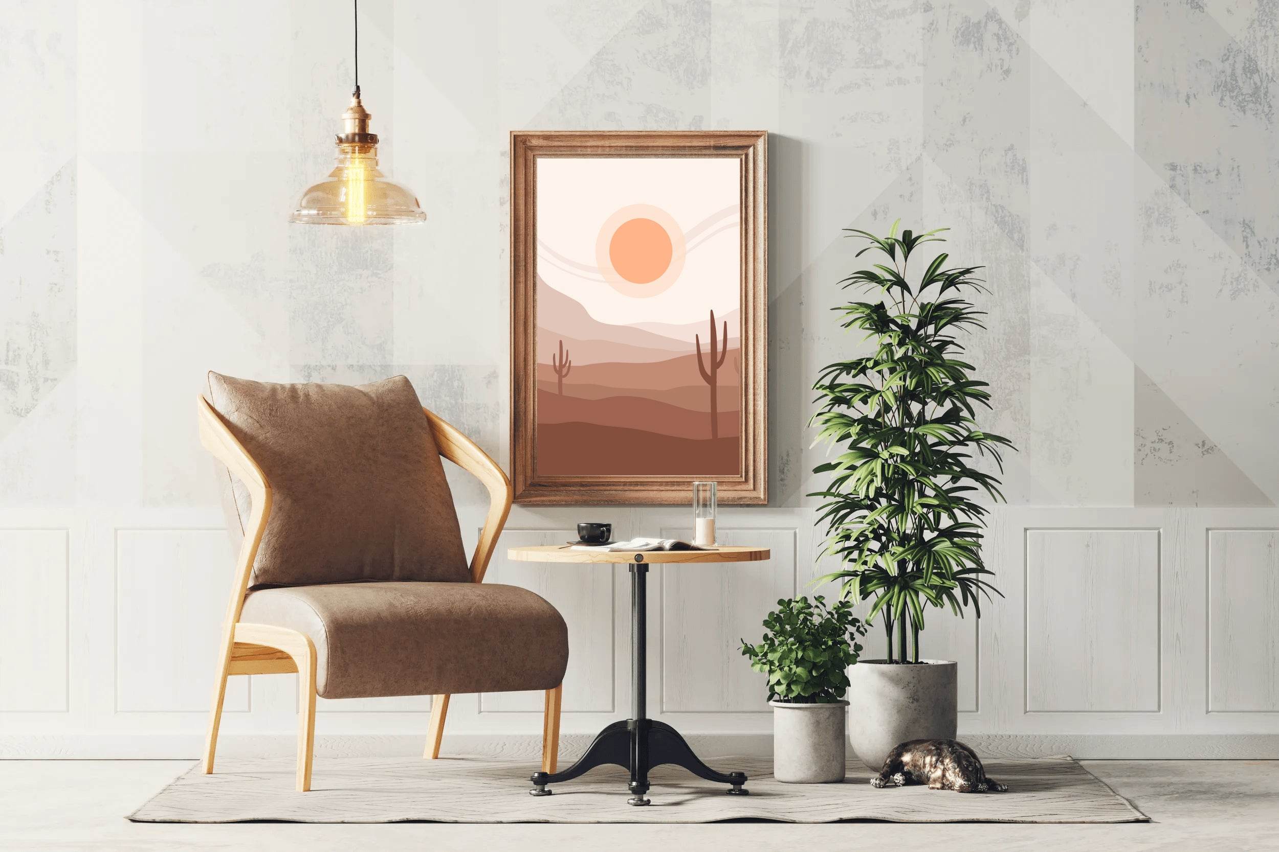 Desert Landscape with a Large Orange Sun ArtWork - beink online art store