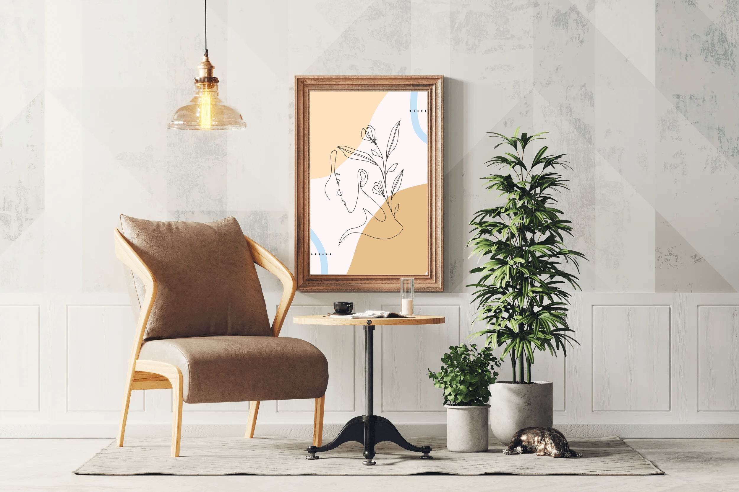Line Art Of a Woman Face and Beautiful Flowers - beink online art store