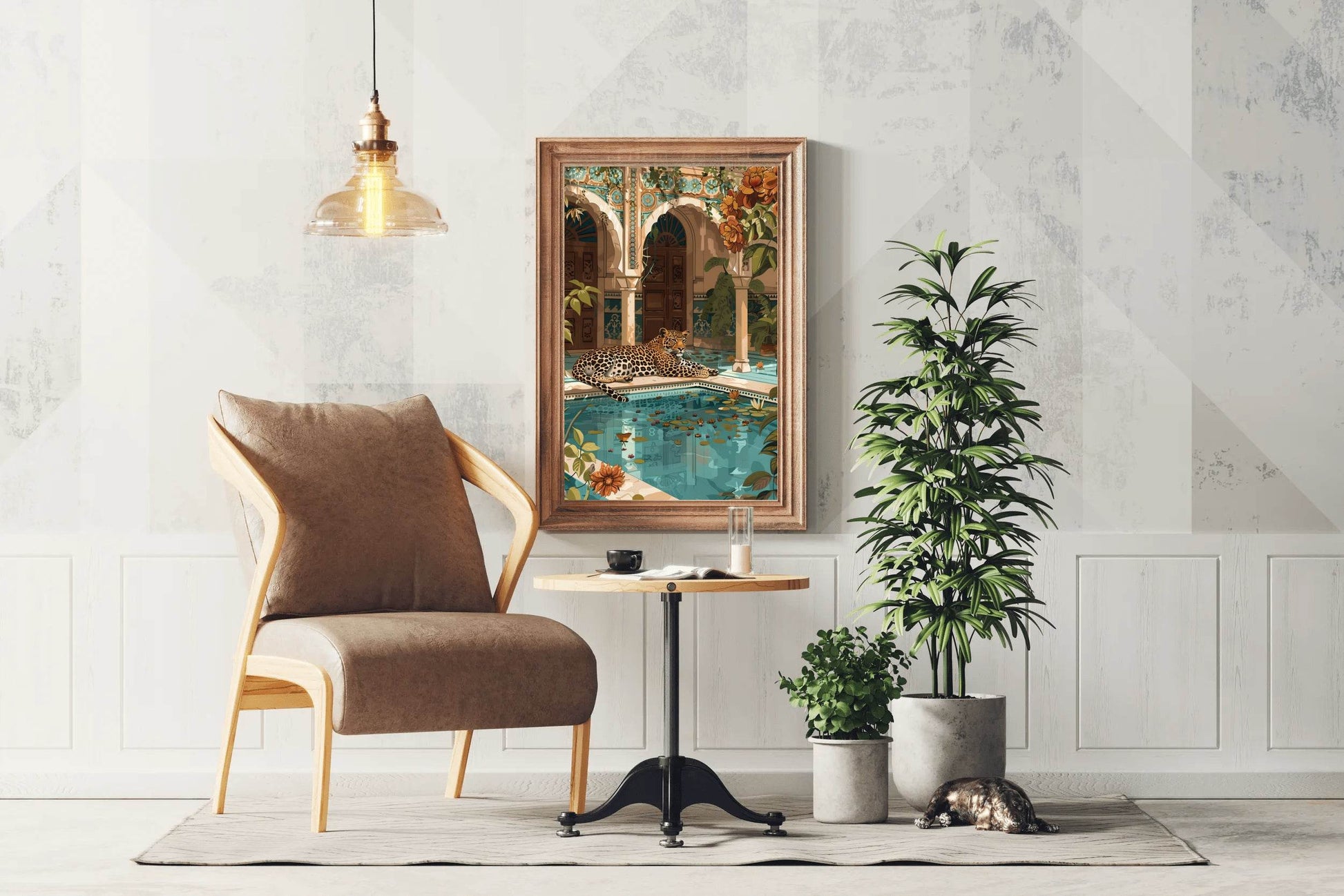 Painting of Tiger Sitting Near Blue Water Pool - beink online art store