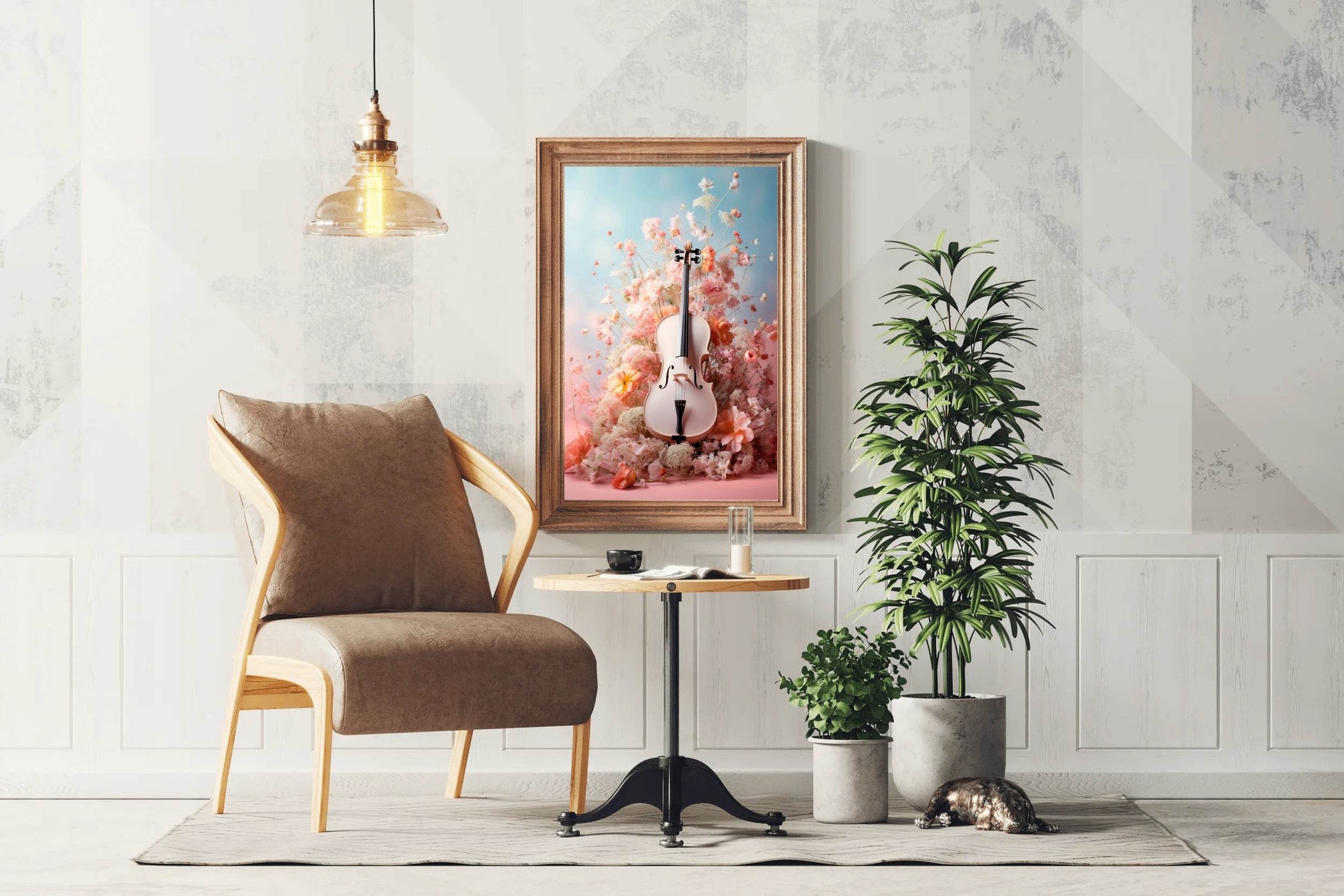 Pink Violin Among Flowers Wall Art - beink online art store