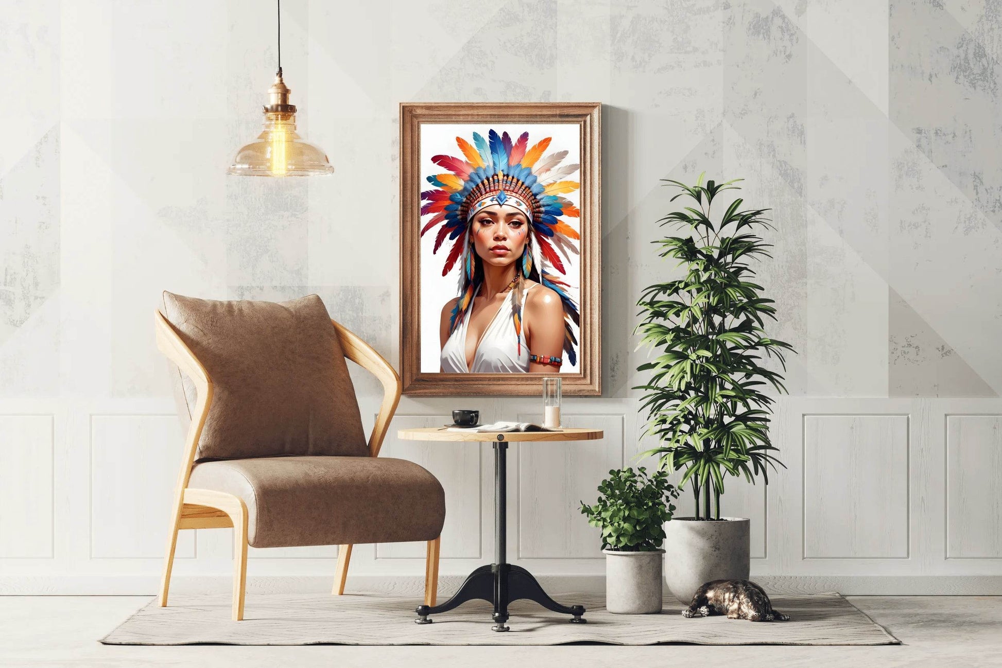 Lady Native American in White Dress Wall Art - beink online art store