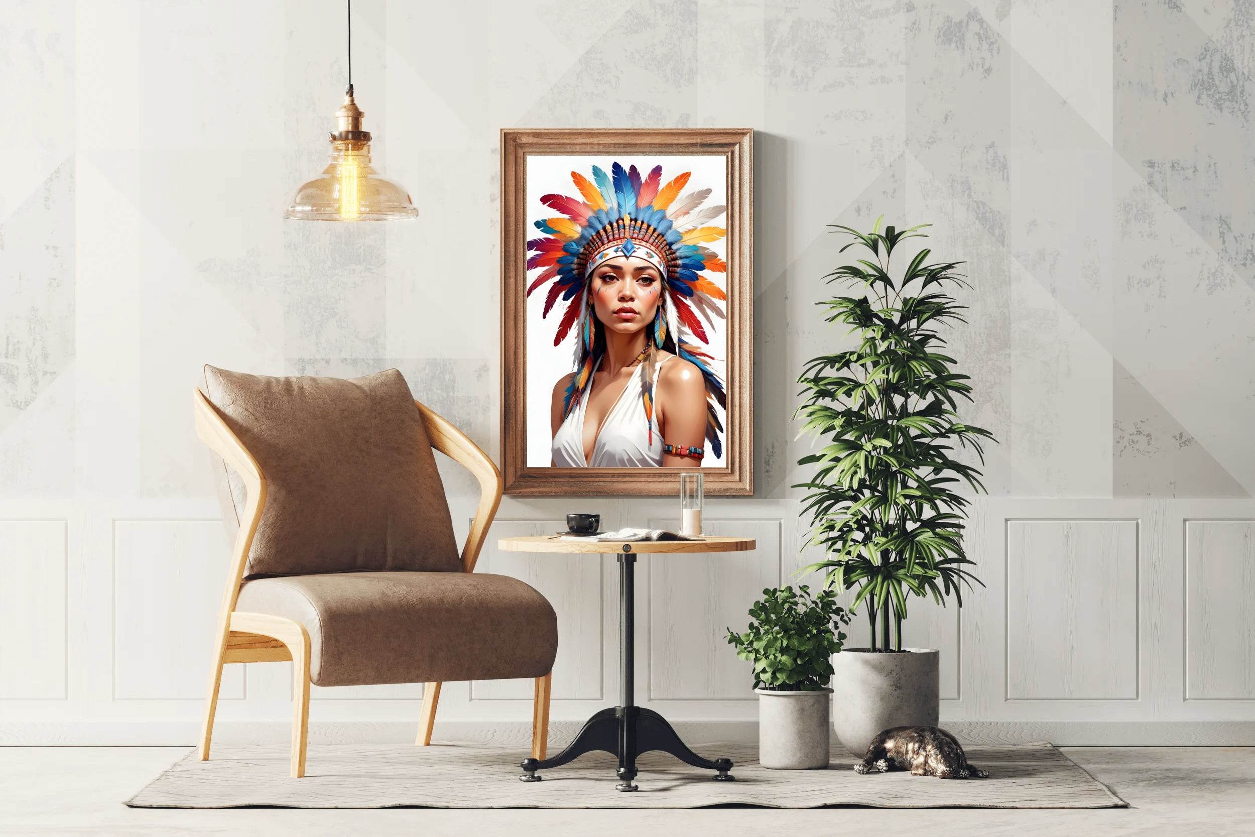 Lady Native American in White Dress Wall Art - beink online art store