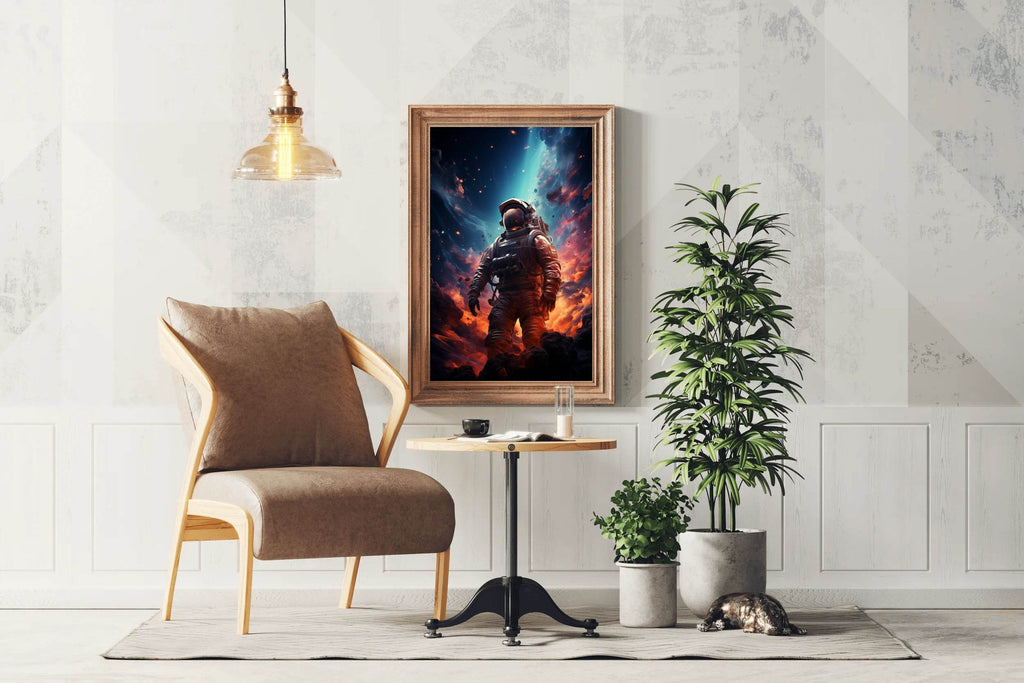 Astronaut in space background of burning planet - beink online art store