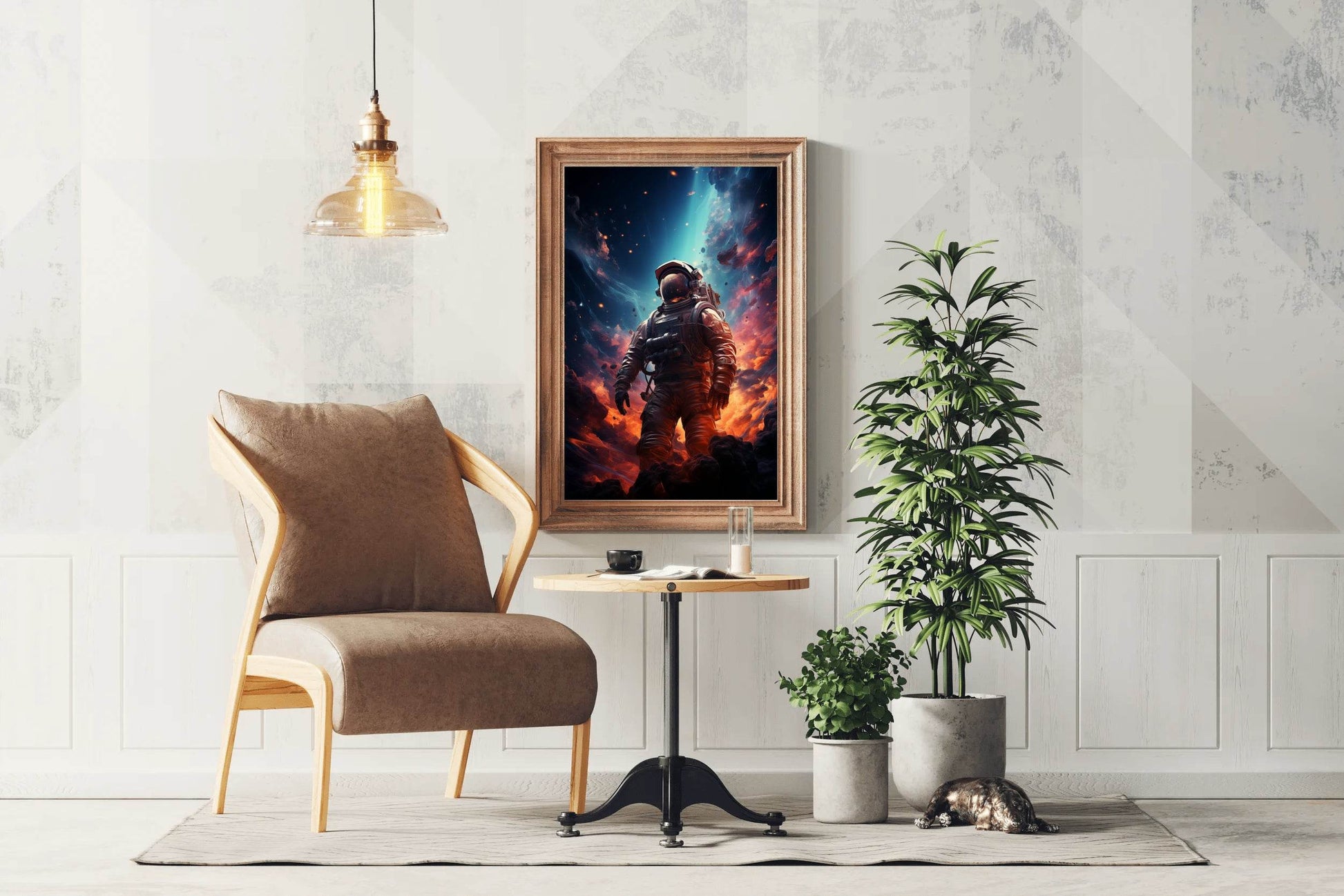 Astronaut in space background of burning planet - beink online art store
