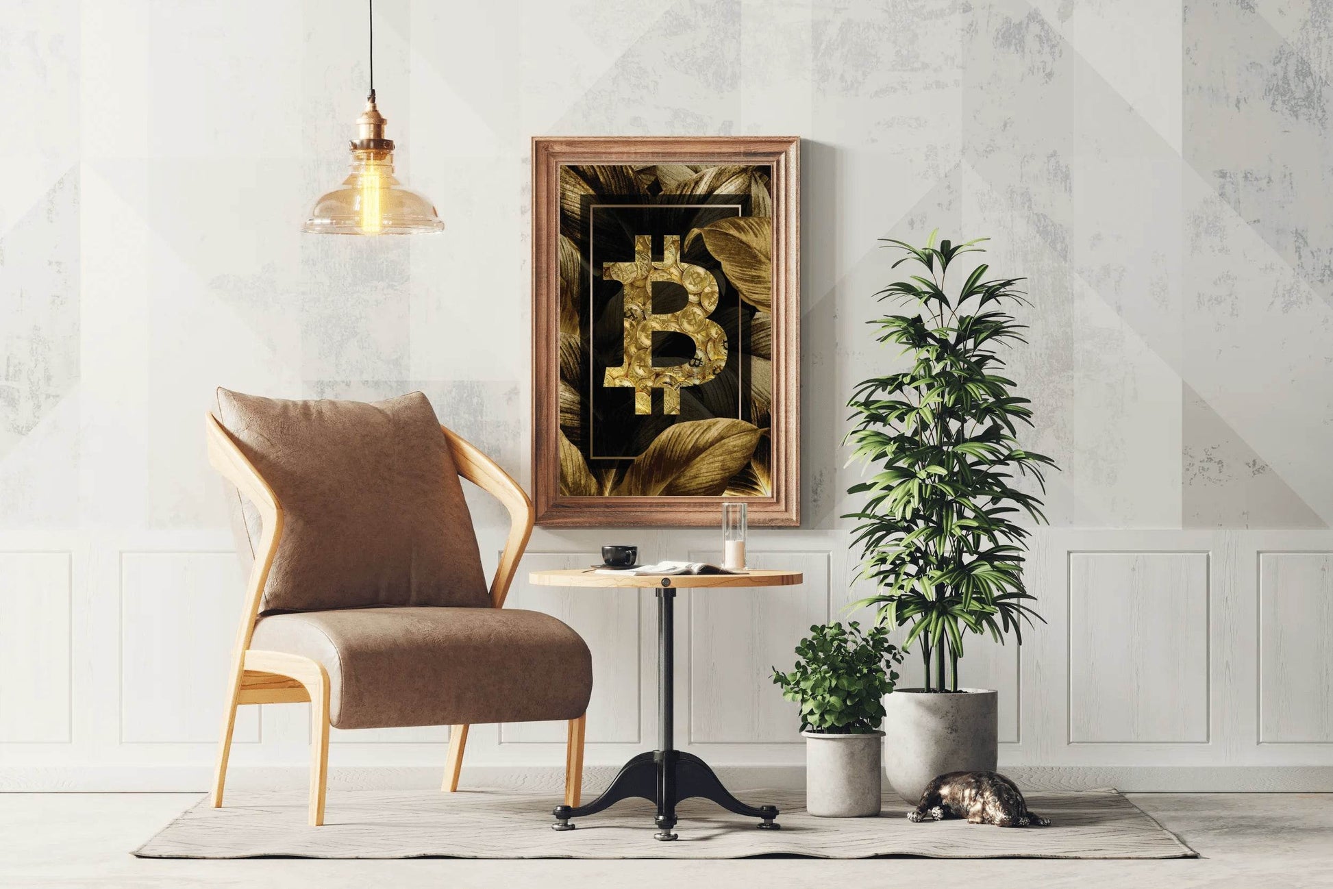 Bitcoin Logo with Gold Leaves Background Wall Art - beink online art store