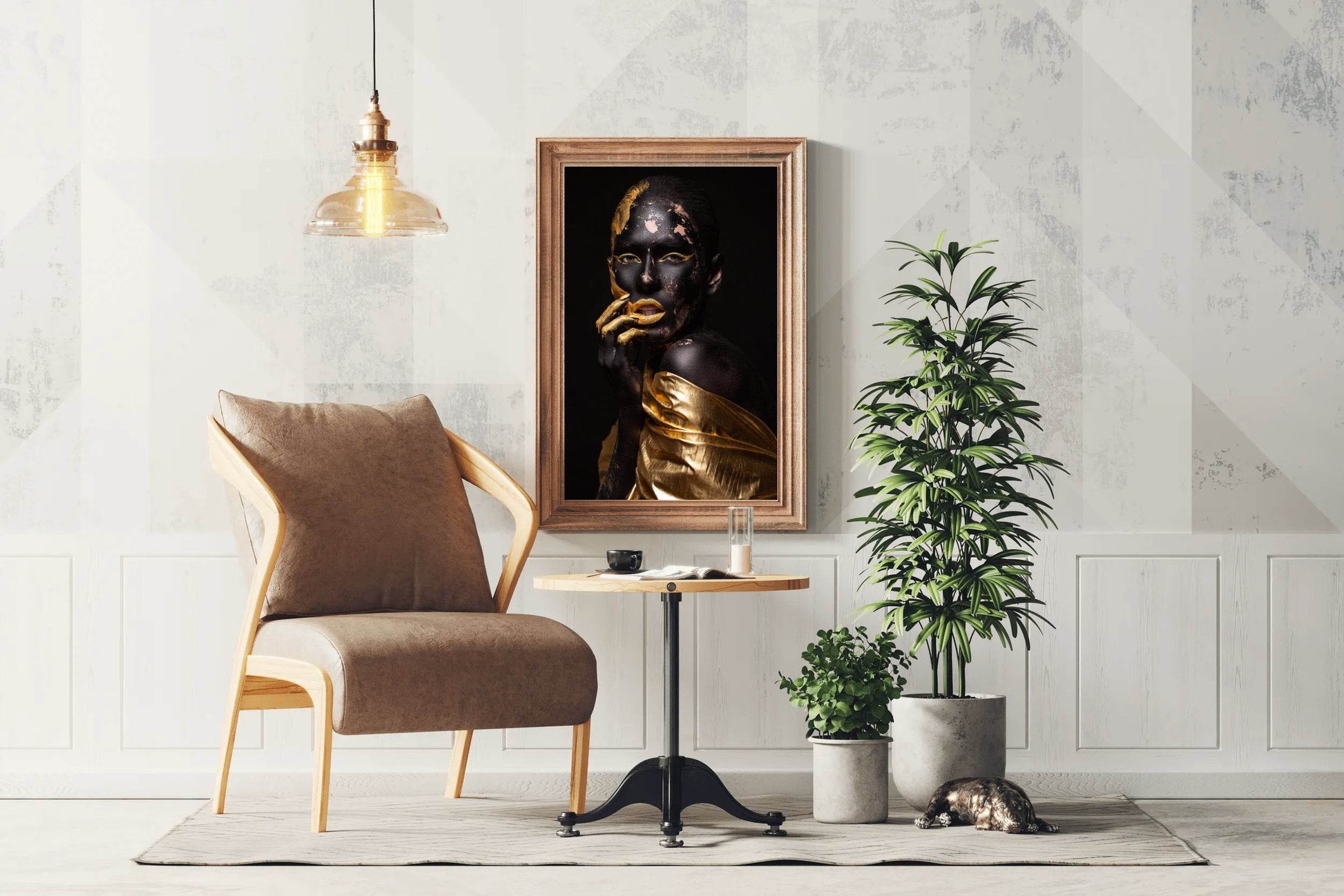 African Black Woman Golden Makeup Wall Art - beink online art store