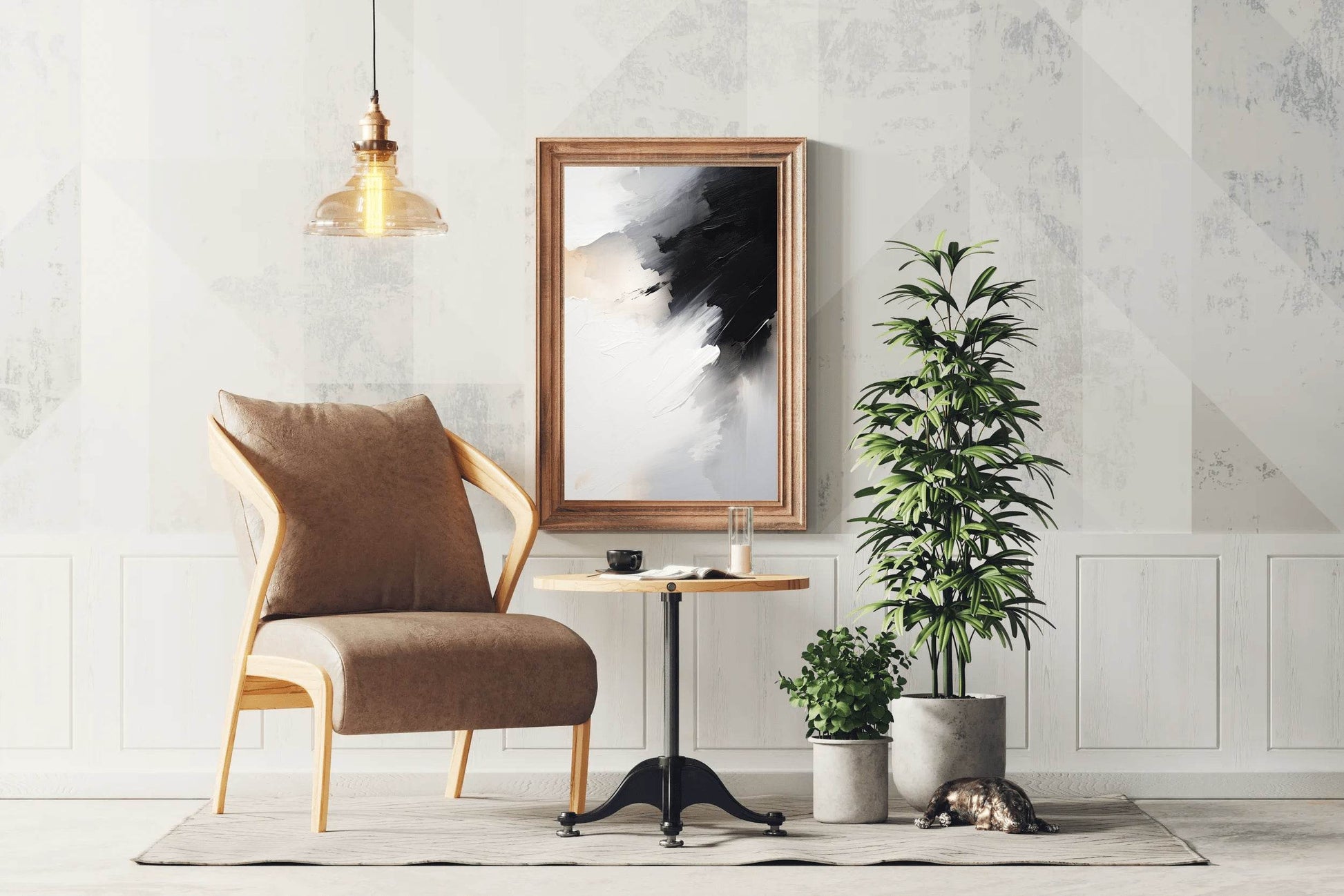 Black and White Brush Stroke Abstract Wall Art - beink online art store