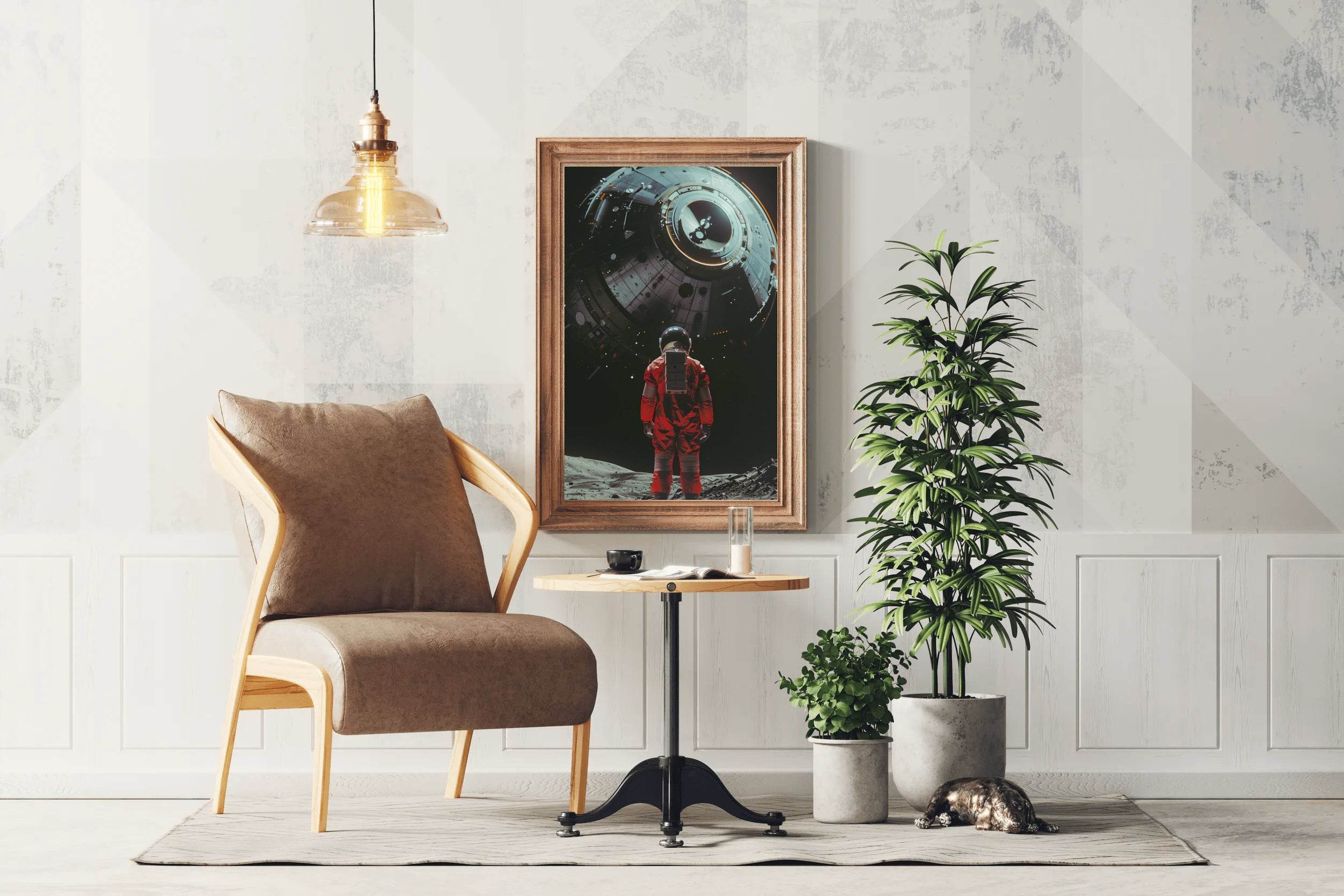 An astronaut in a space suit with the alien spaceship in the background - beink online art store