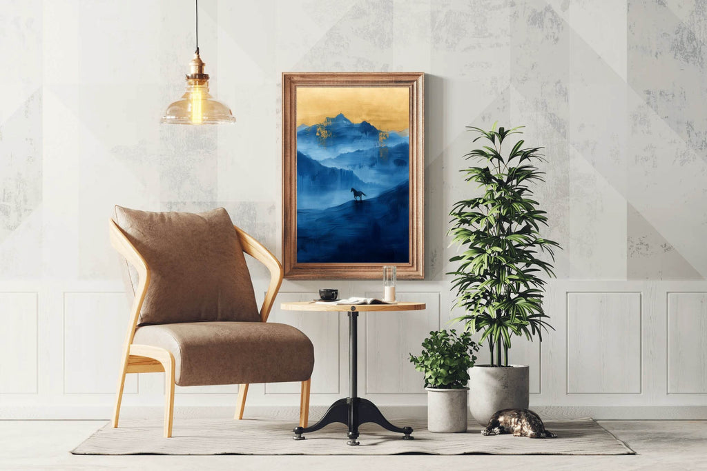 Black Horse Painting In The Mountains Wall Art - beink online art store
