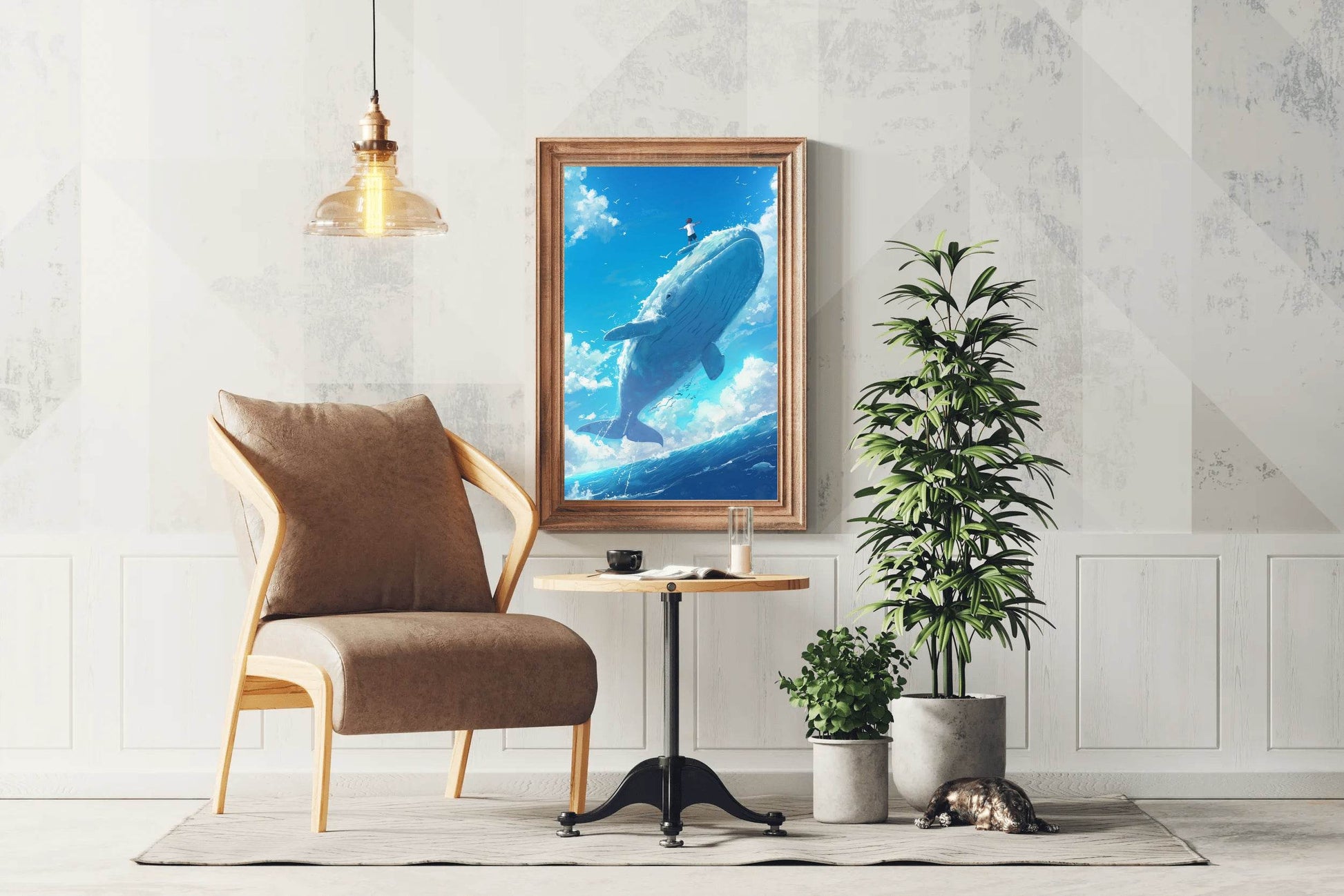 Painting of a Man Riding a Whale - beink online art store