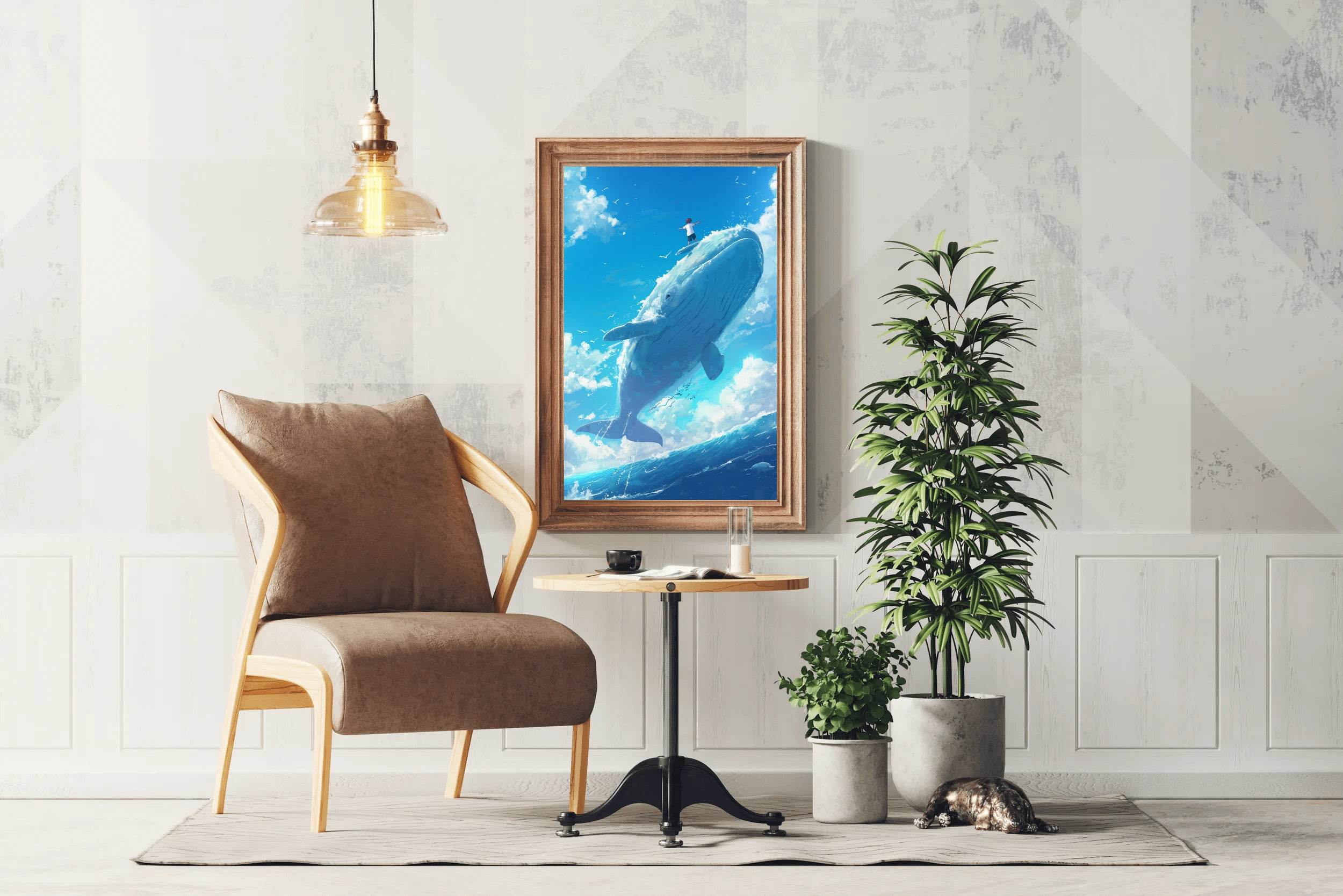 Painting of a Man Riding a Whale - beink online art store