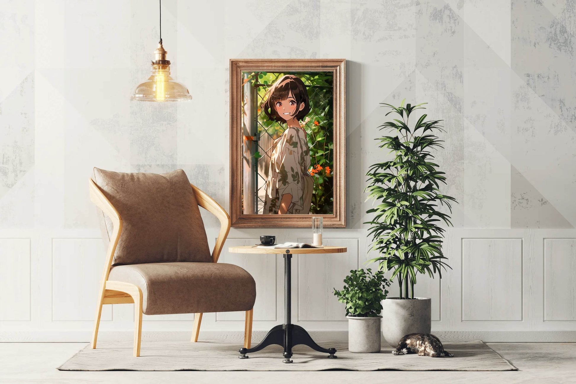 Beautiful Anime Character Garden scene - beink online art store