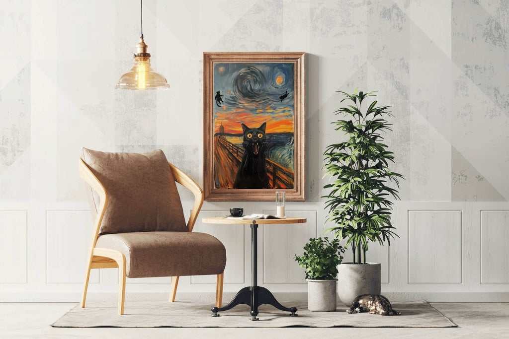 Screaming Black Cat Painting Wall Art - beink online art store