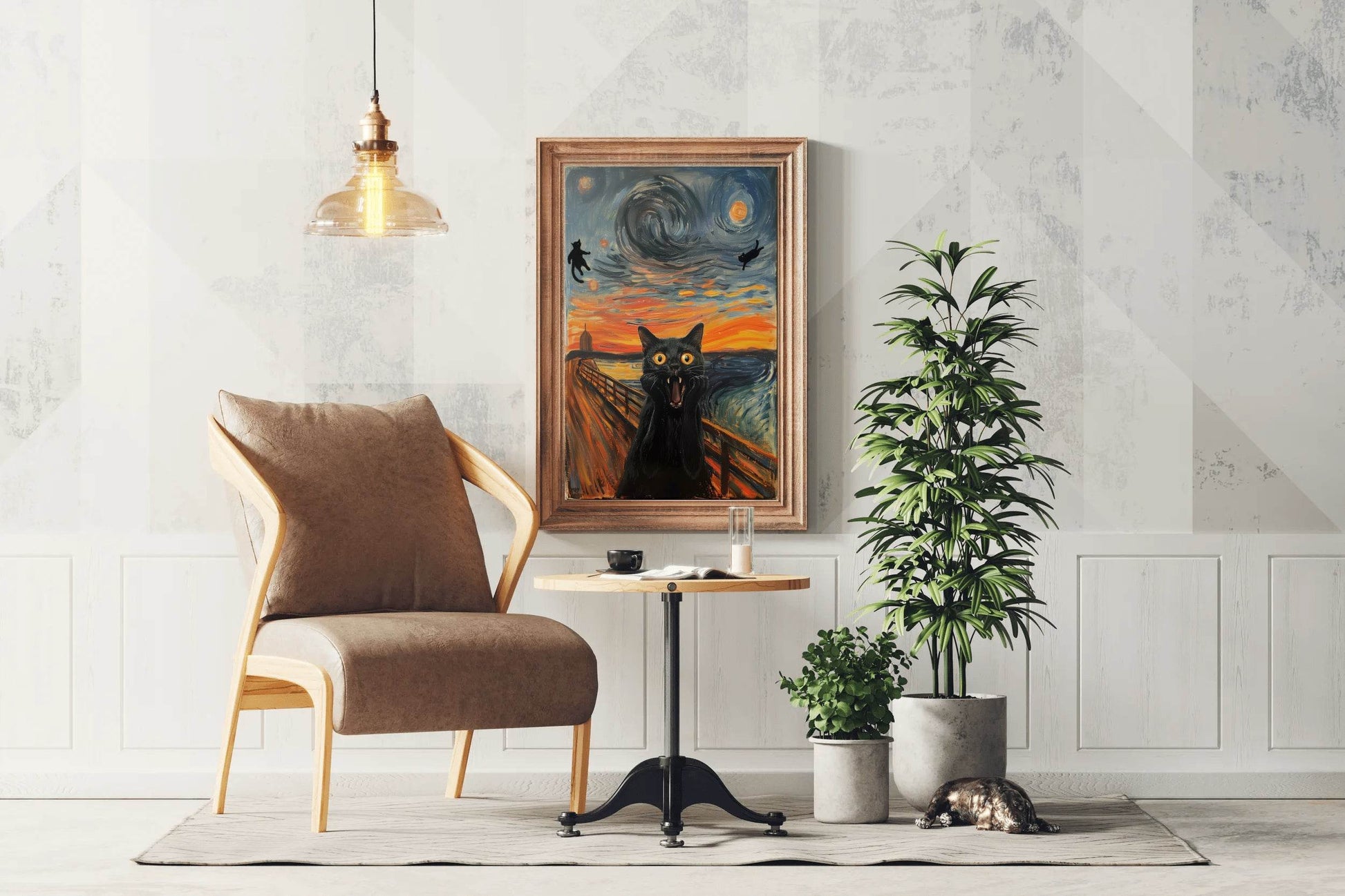 Screaming Black Cat Painting Wall Art - beink online art store