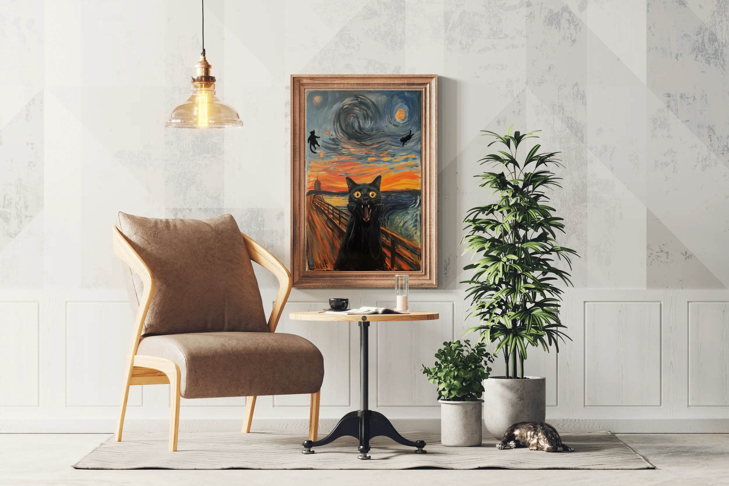 Screaming Black Cat Painting Wall Art - beink online art store