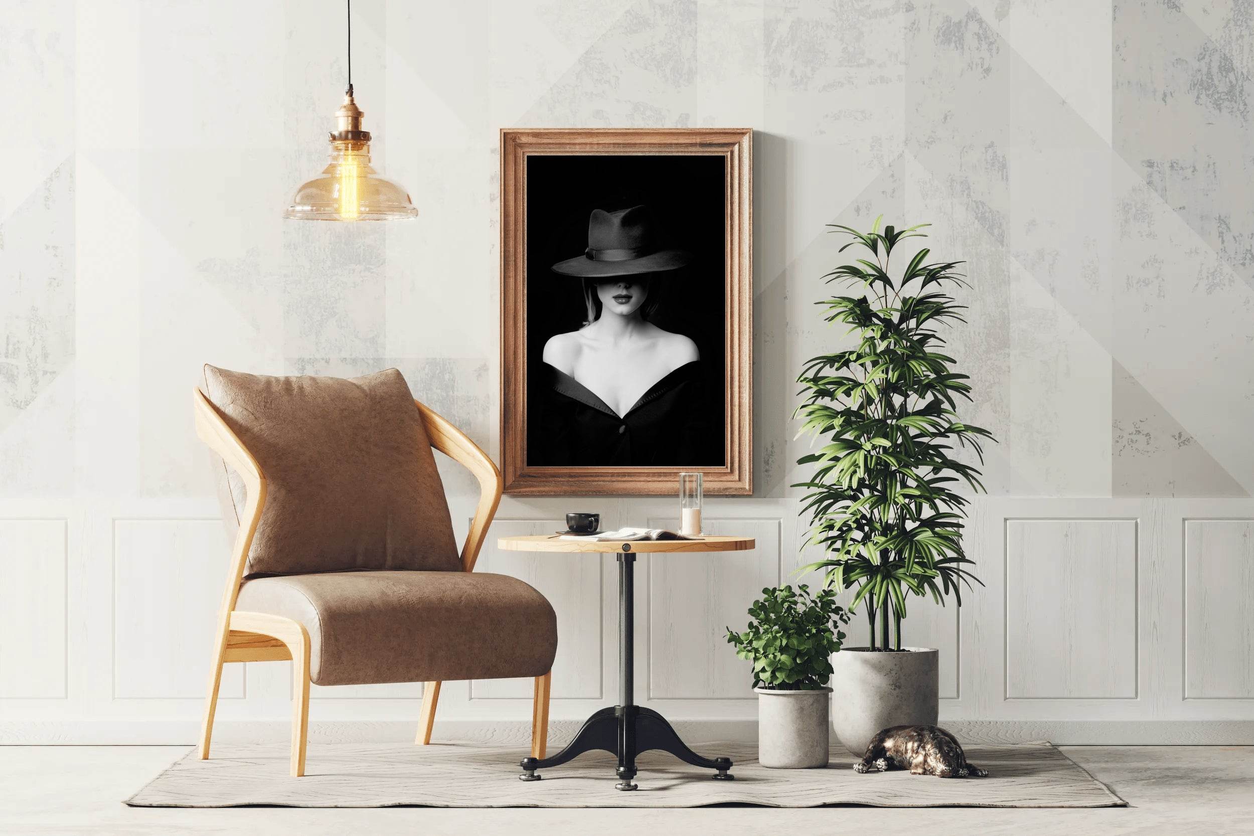 Elegant Lady With Hat Black & White Wall Art - beink online art store