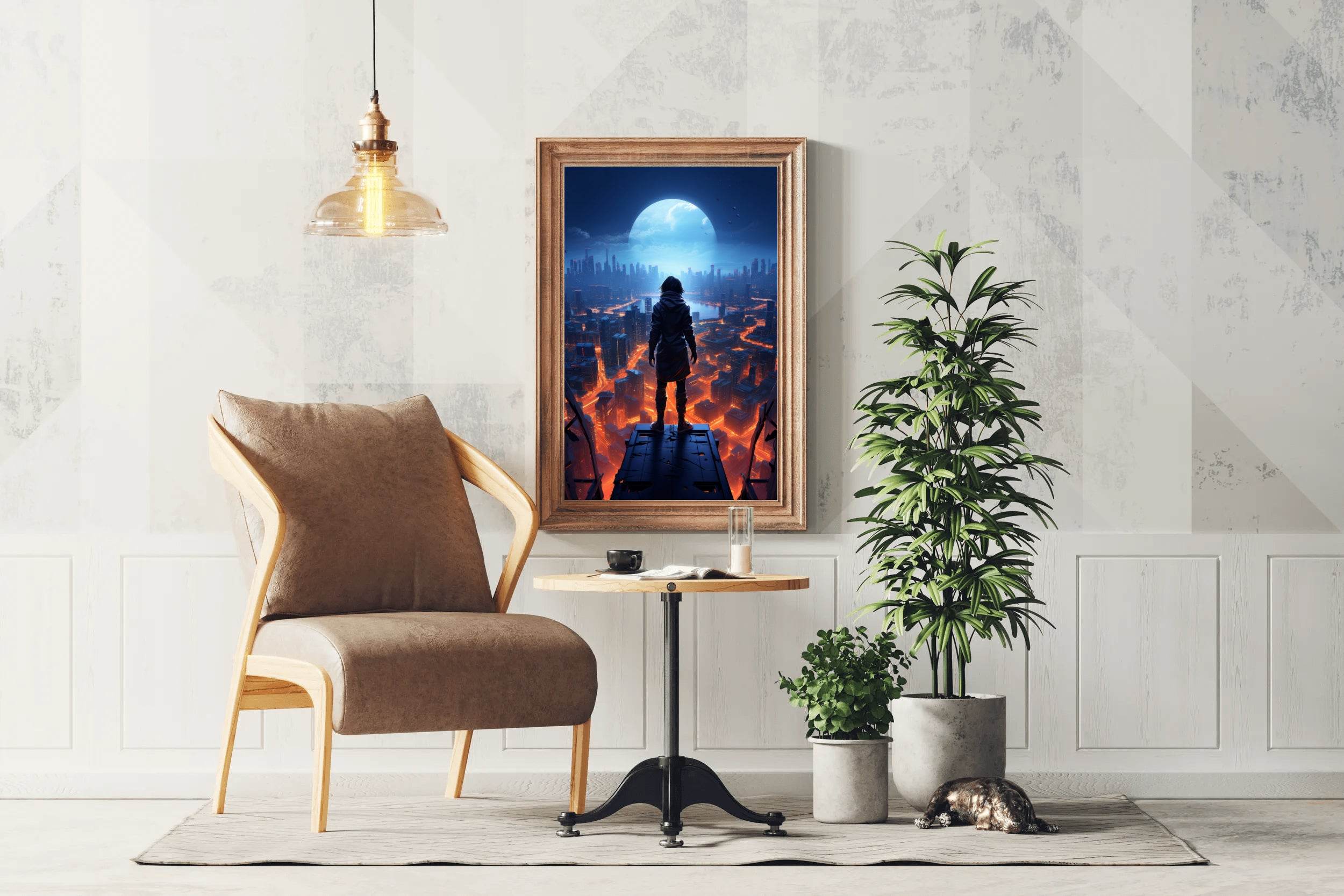 Man Stands On a Ledge Looking At a Cityscape Anime Wall Art - beink online art store