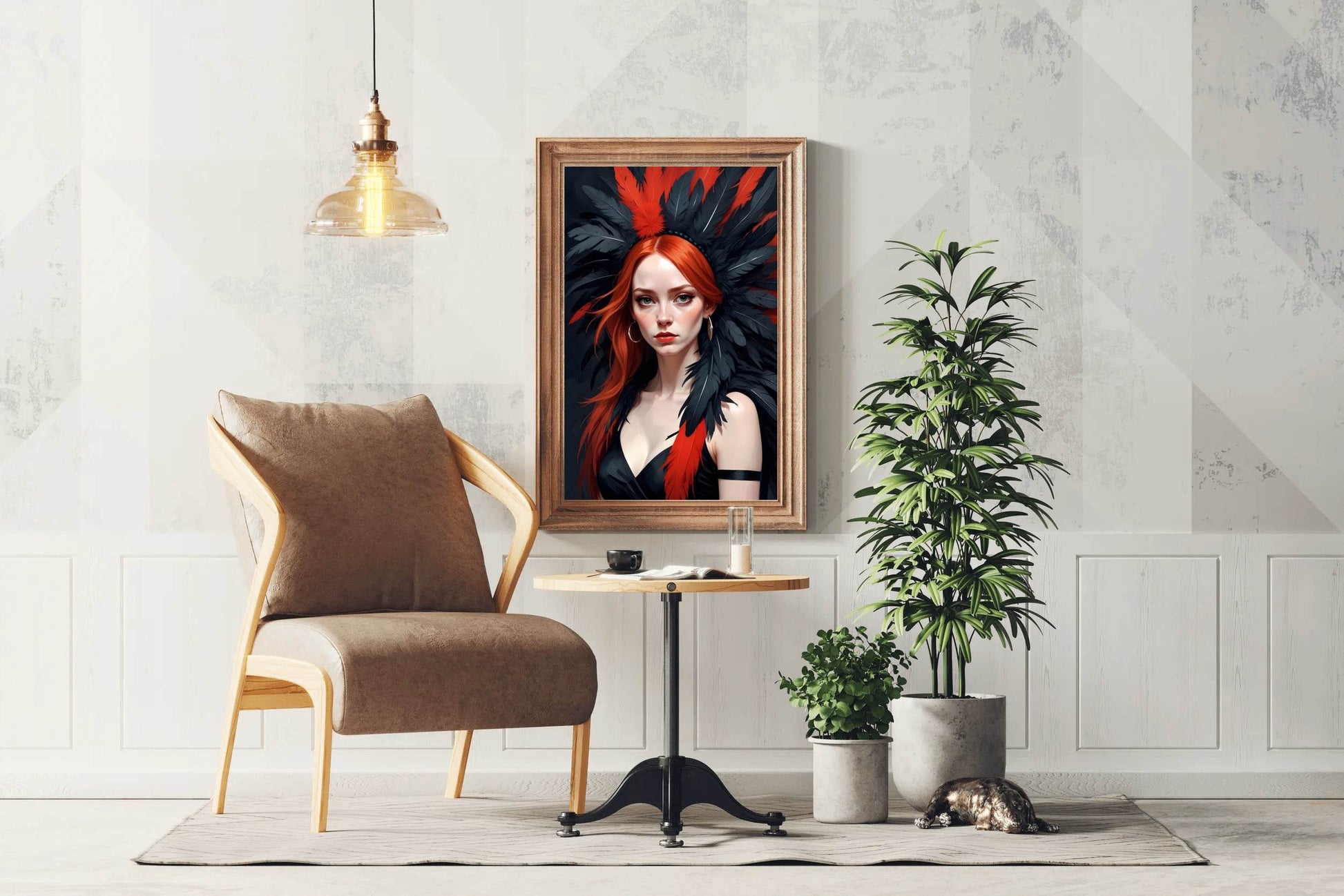Red Hair Lady with Black Dress Wall Art - beink online art store