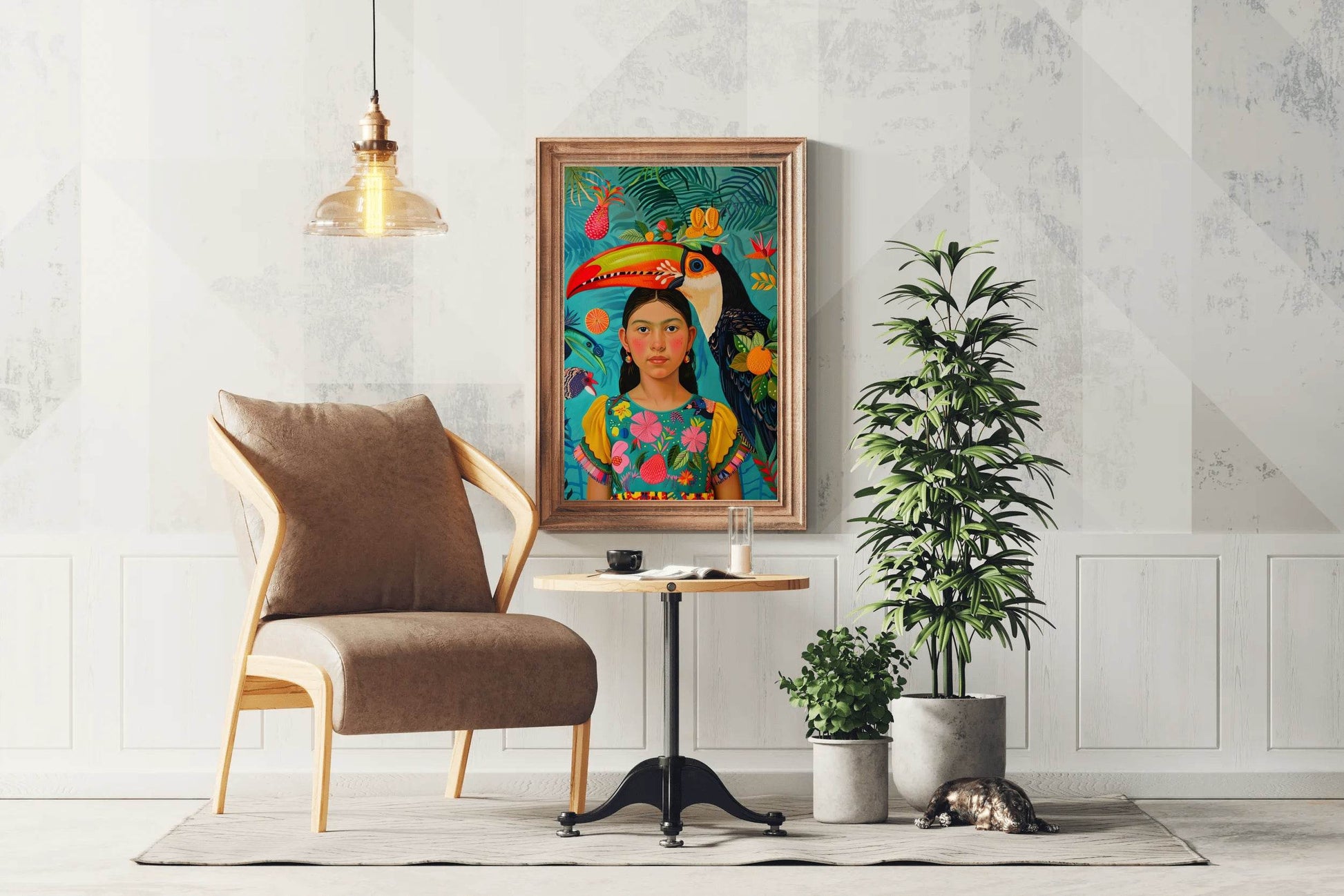 Girl and Macaw in Tropical Rain Forest Art - beink online art store