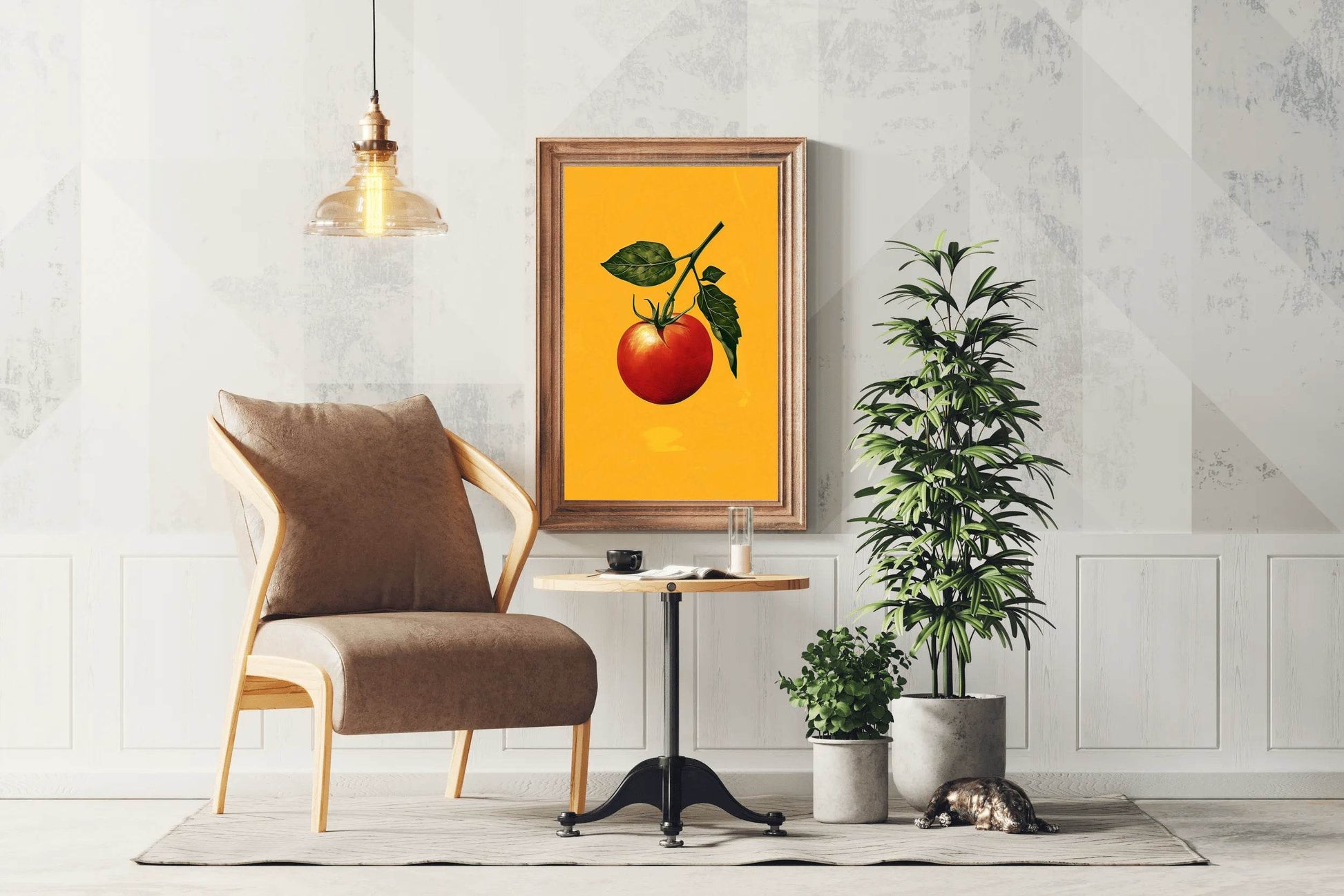 Drawing of Tomato With a Leaf Wall Art - beink online art store