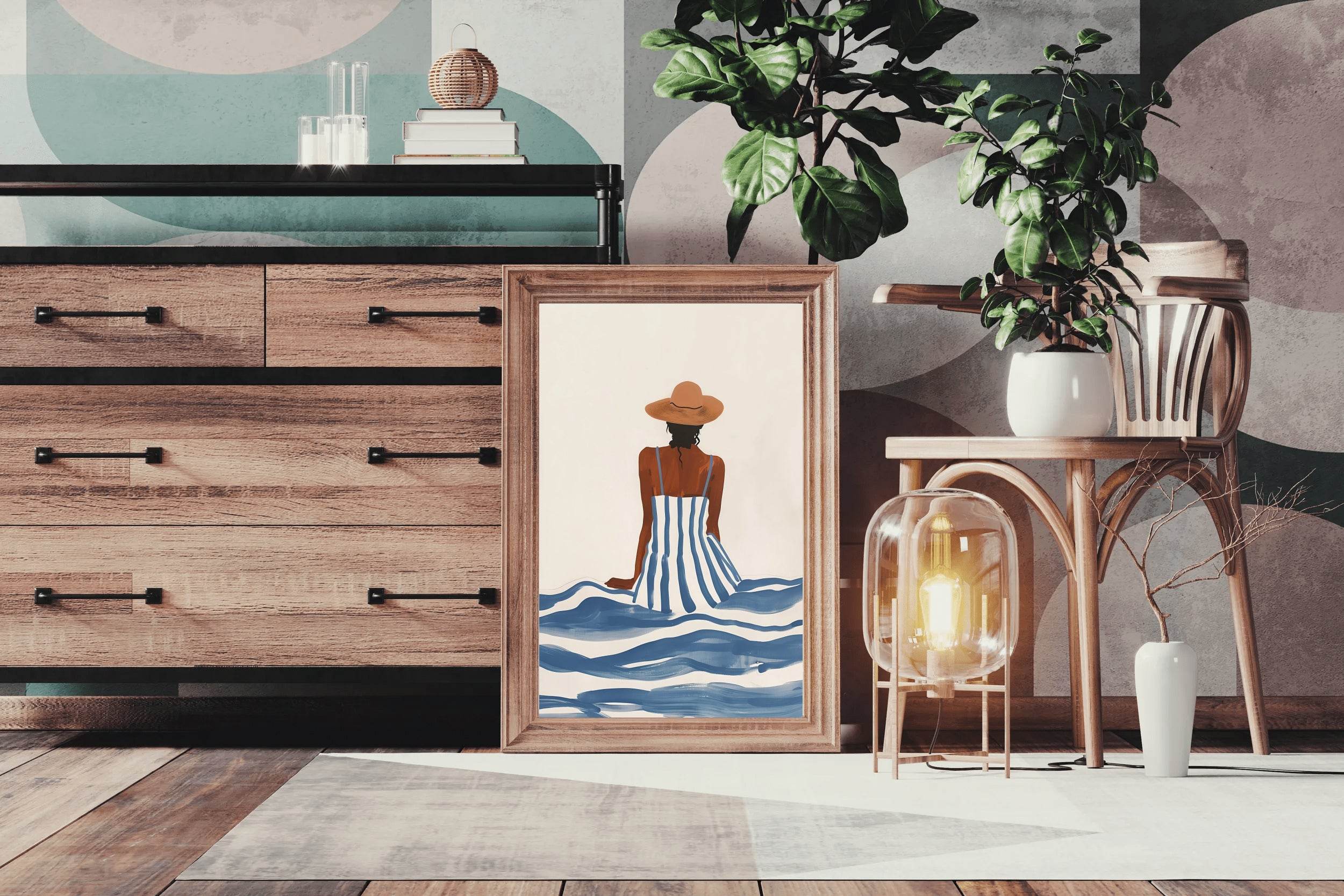 Women Sitting on a Beach Side - Beachside Tranquility Wall Art - beink online art store