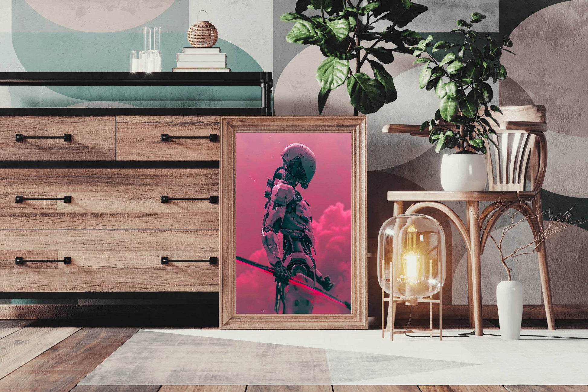 Robotic Man Holding Weapon Modern Art - beink online art store
