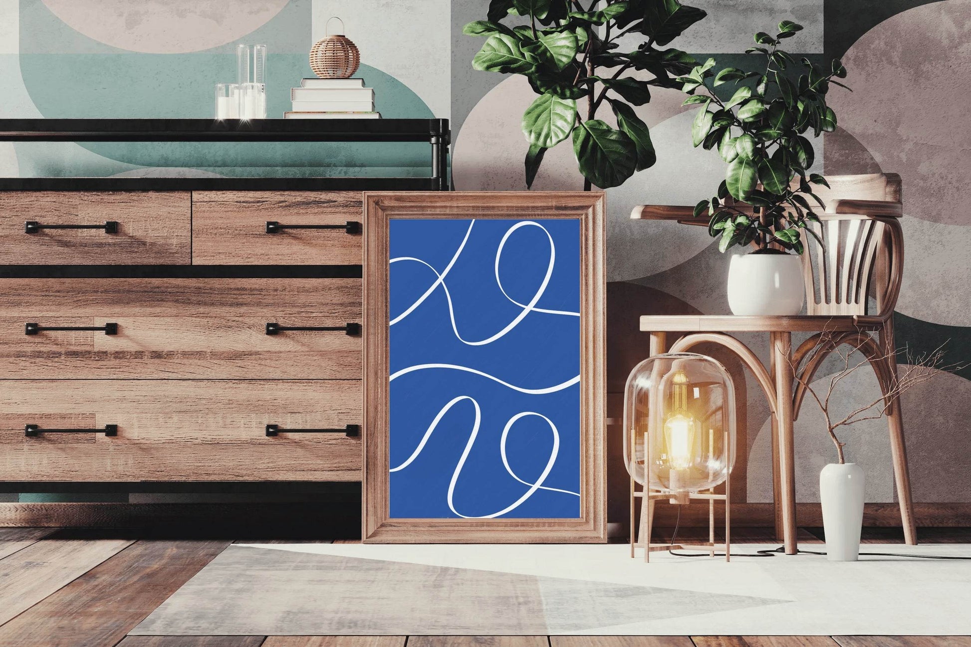 White Lines on A Blue Background Wall Art - beink online art store