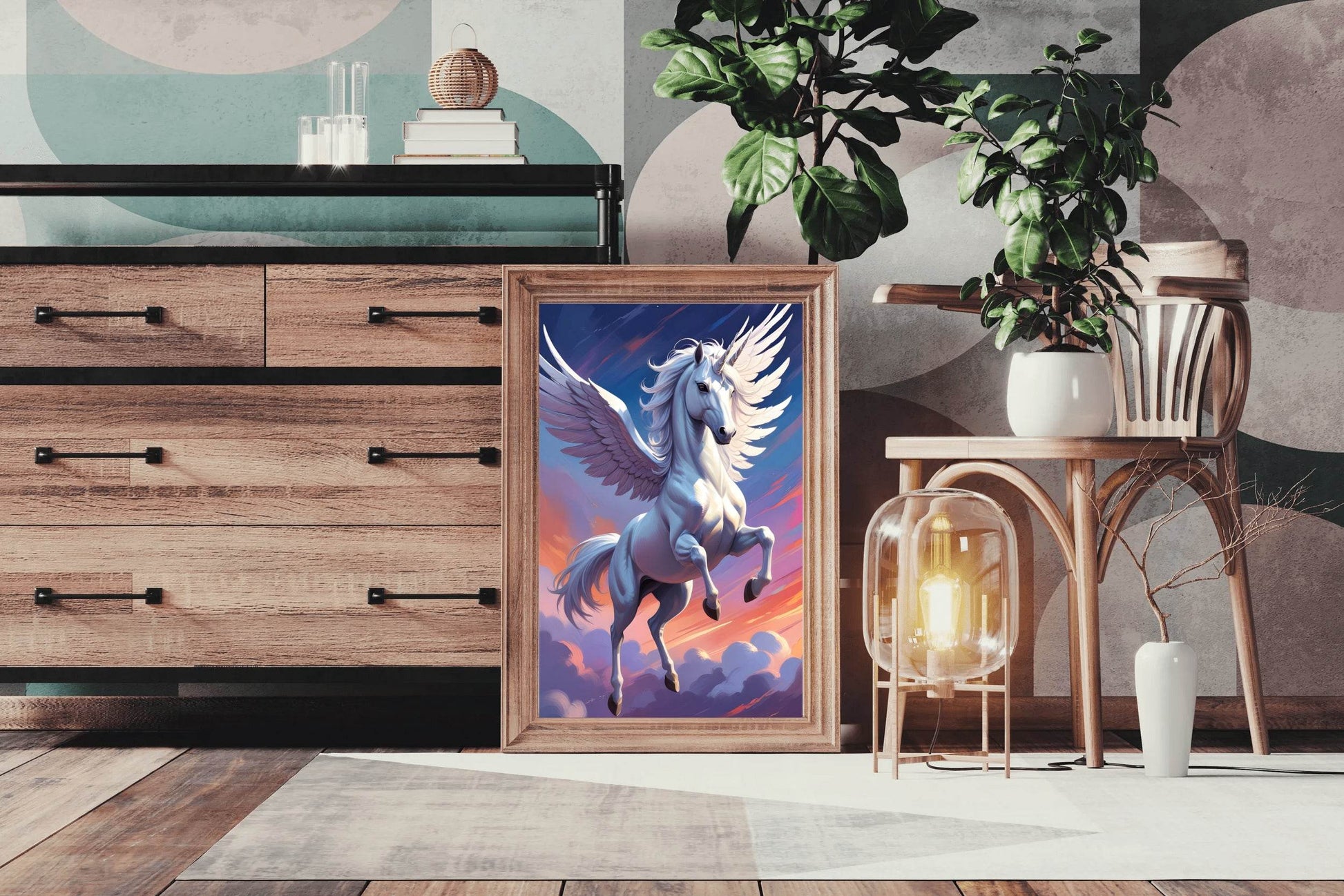 Painting of White Flying Unicorn Wall Art - beink online art store