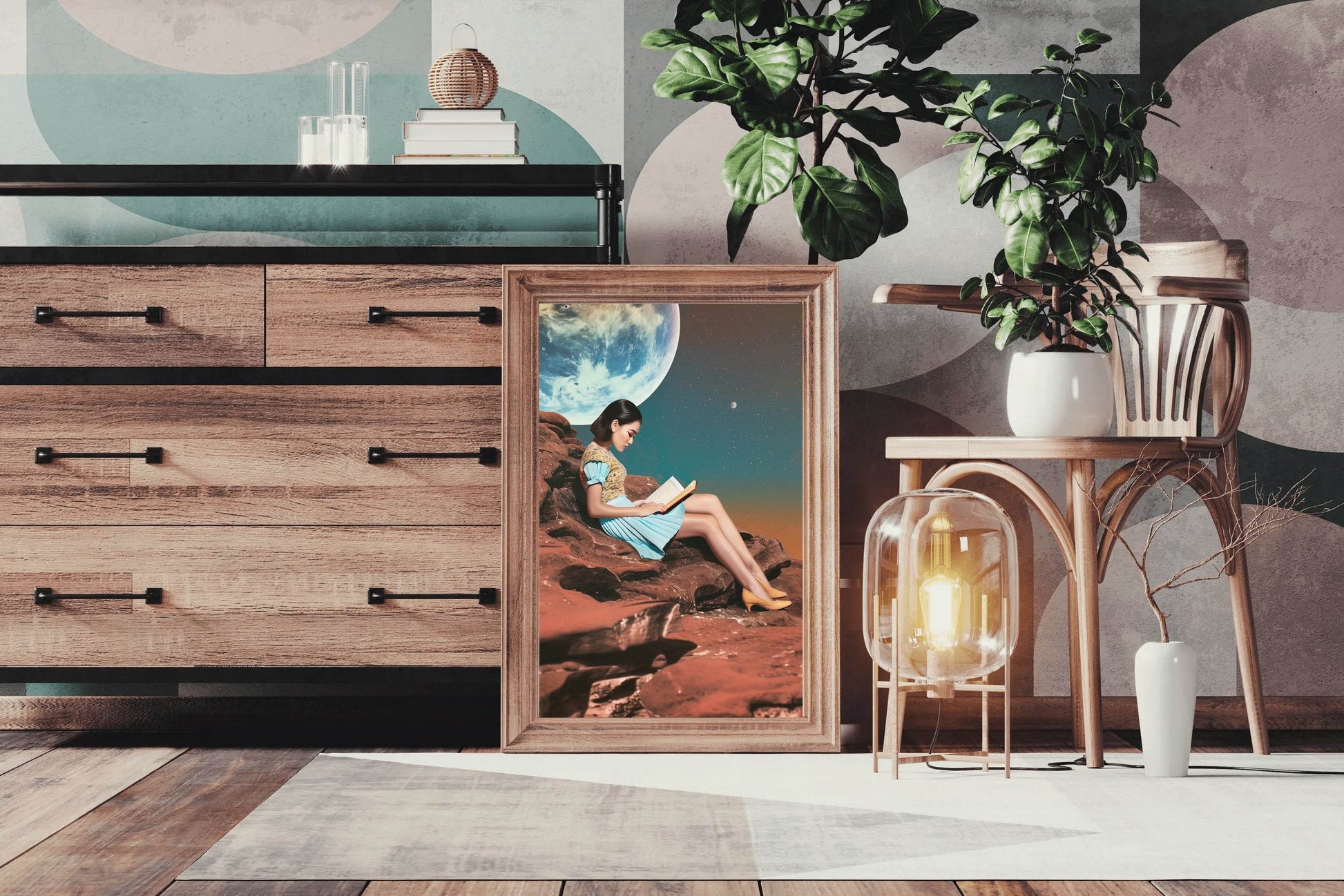 Girl Reading Book With Moon Background Wall Art - beink online art store