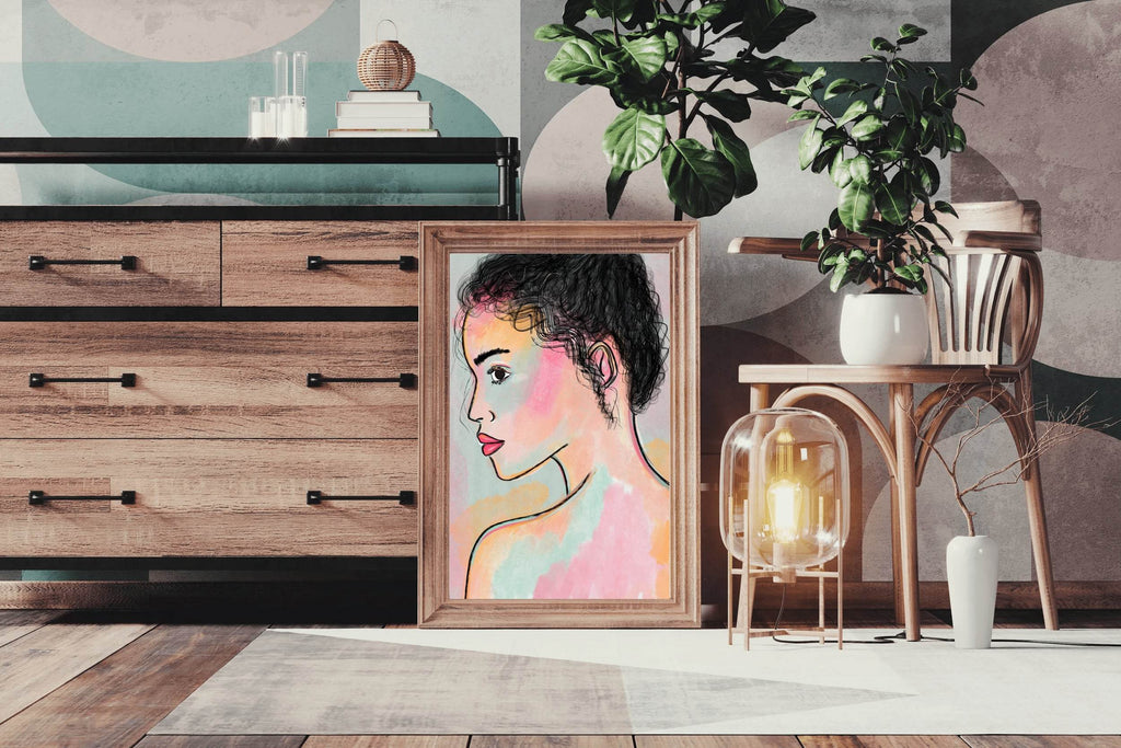 Drawing Of A Woman From Behind With Curly Hair Wall Art - beink online art store