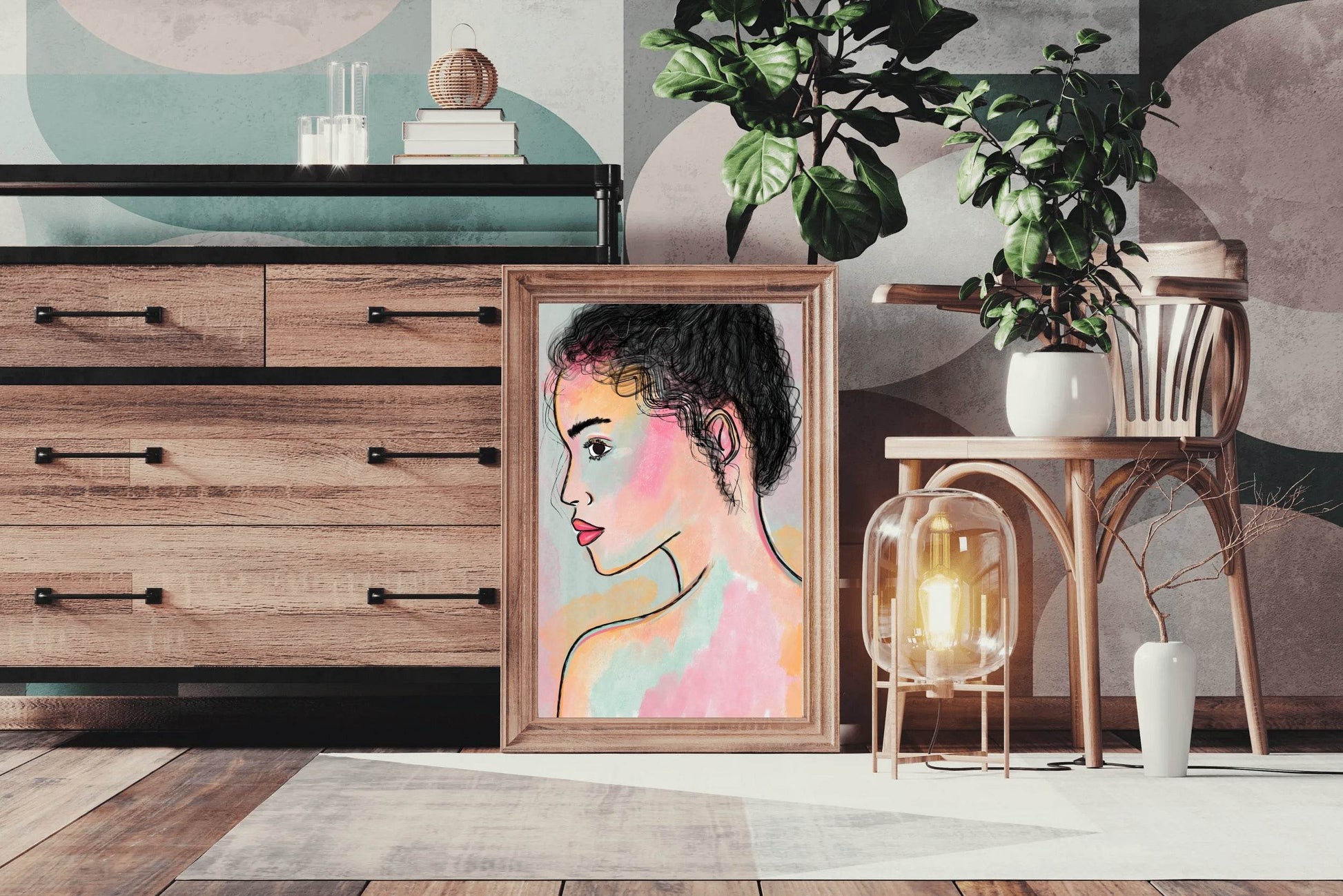 Drawing Of A Woman From Behind With Curly Hair Wall Art - beink online art store