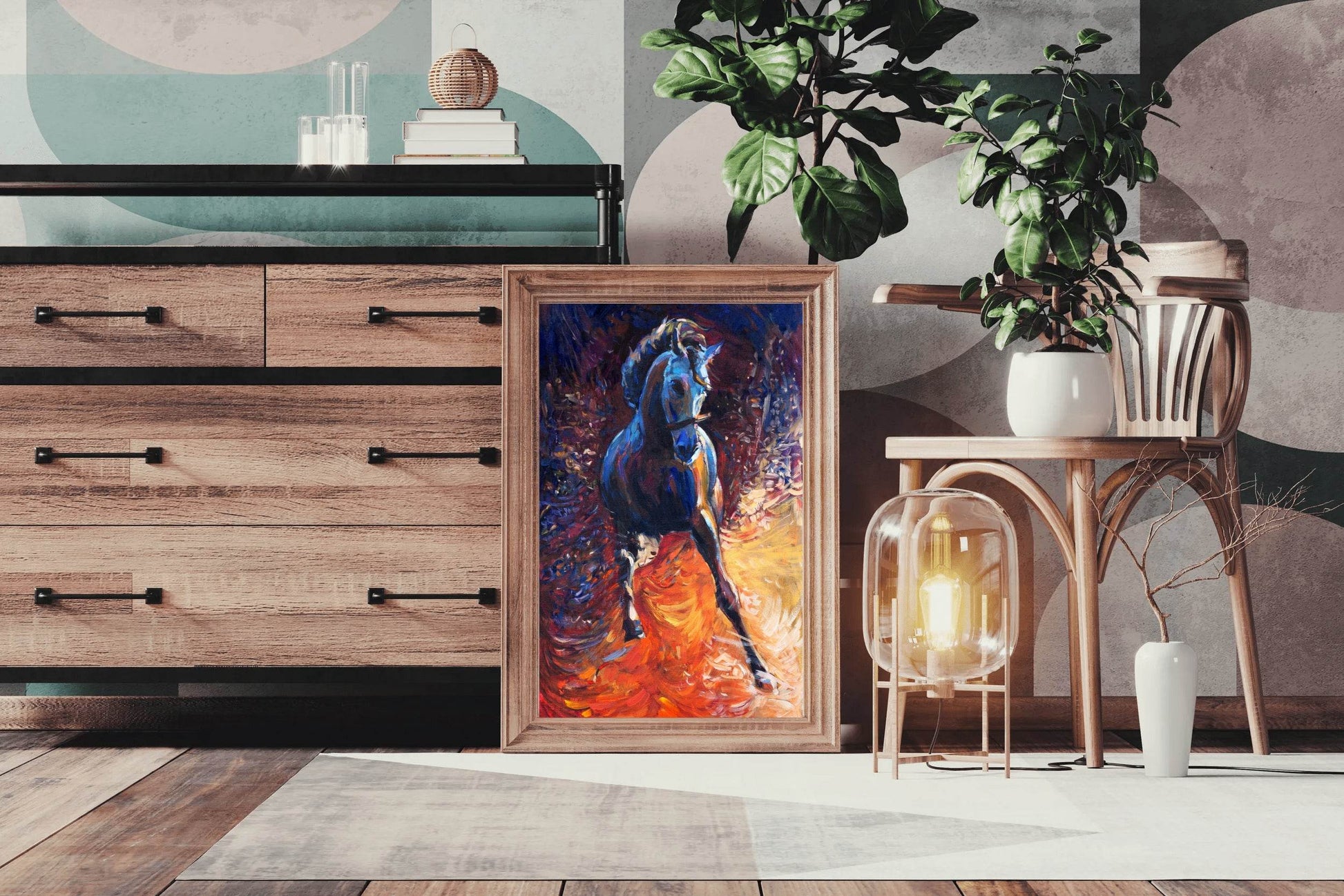 Oil Painting Of Rebellious Horse Wall Art - beink online art store