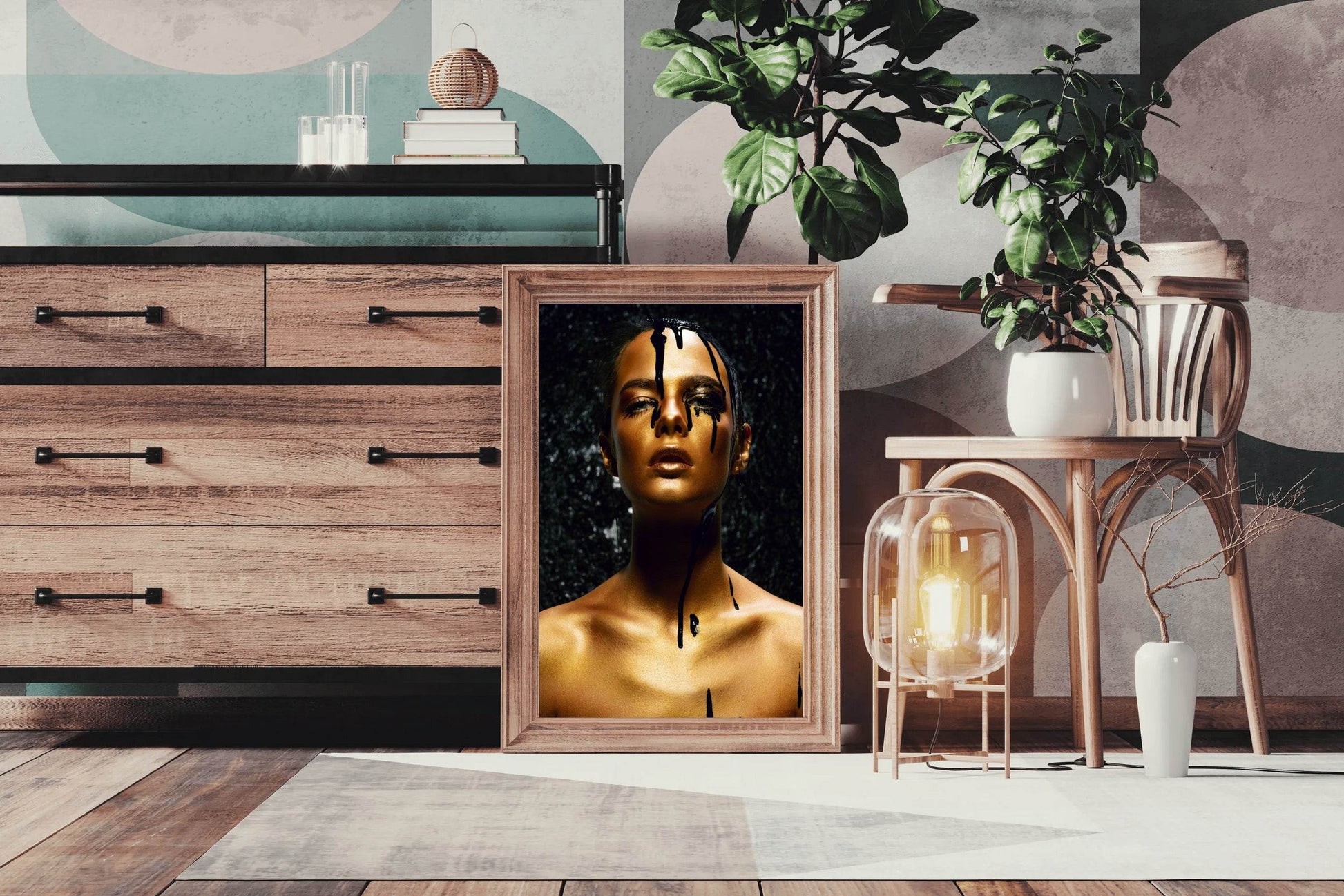 Young Woman With Golden Skin And Black Oil Wall Art - beink online art store