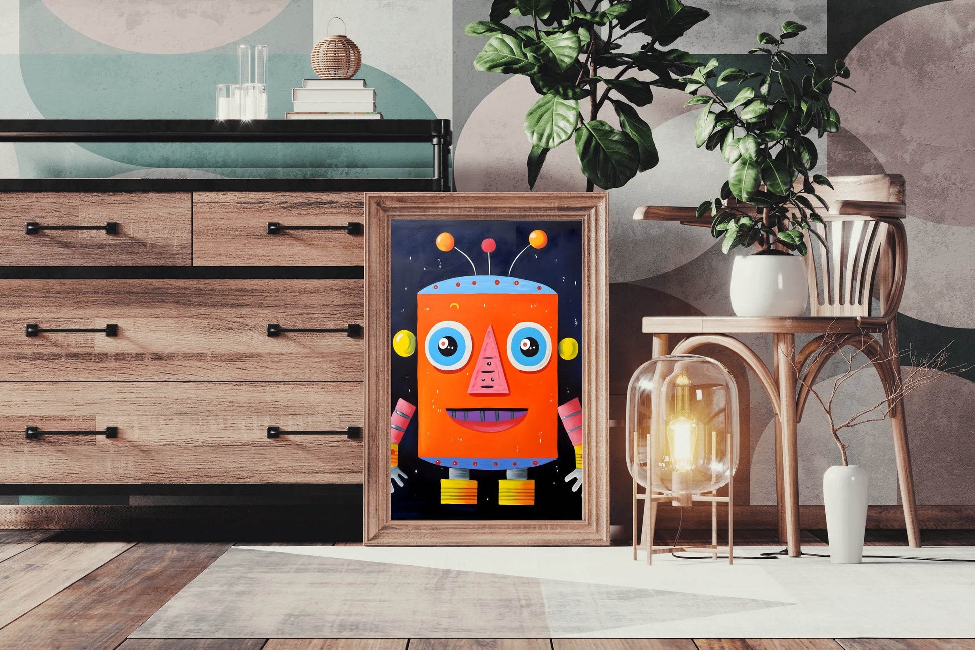 Paper Drawing of Red Smiling Robot - beink online art store