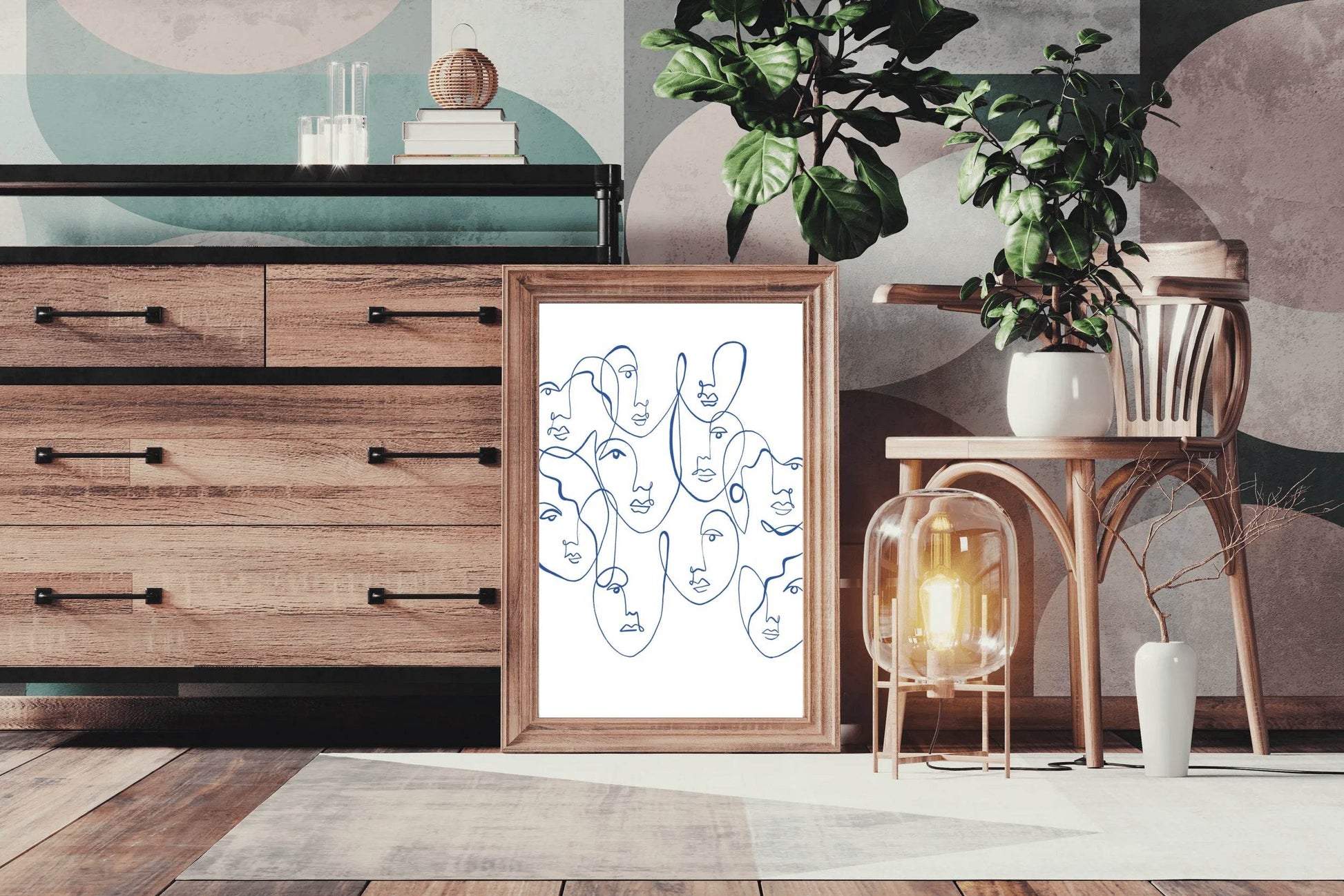 Blue and White Abstract Face Wall Art - beink online art store