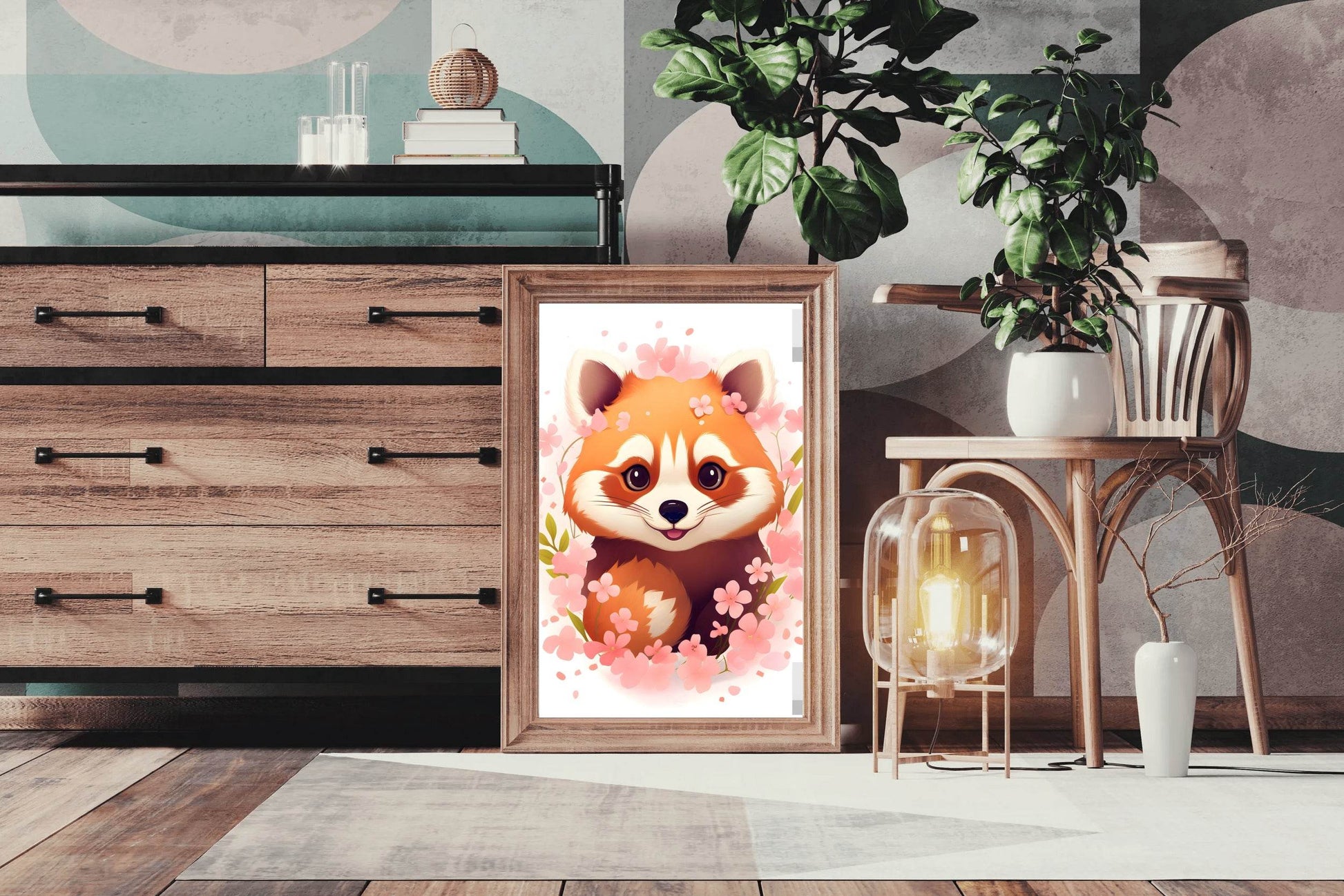 Painting of Smiling Red Teddy Cartoon - beink online art store