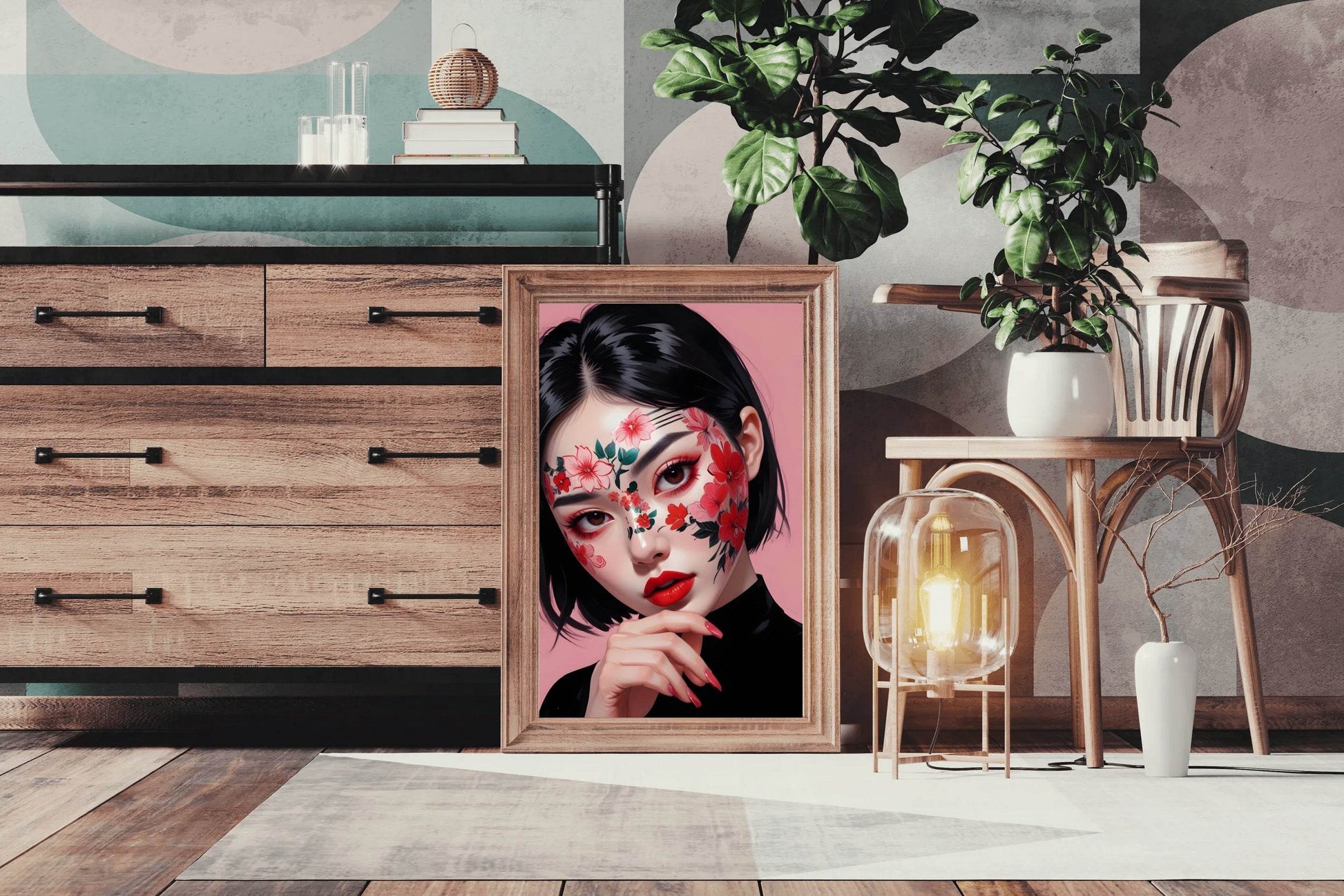 Beauty Painting Lady with Flower Makeup Wall Art - beink online art store