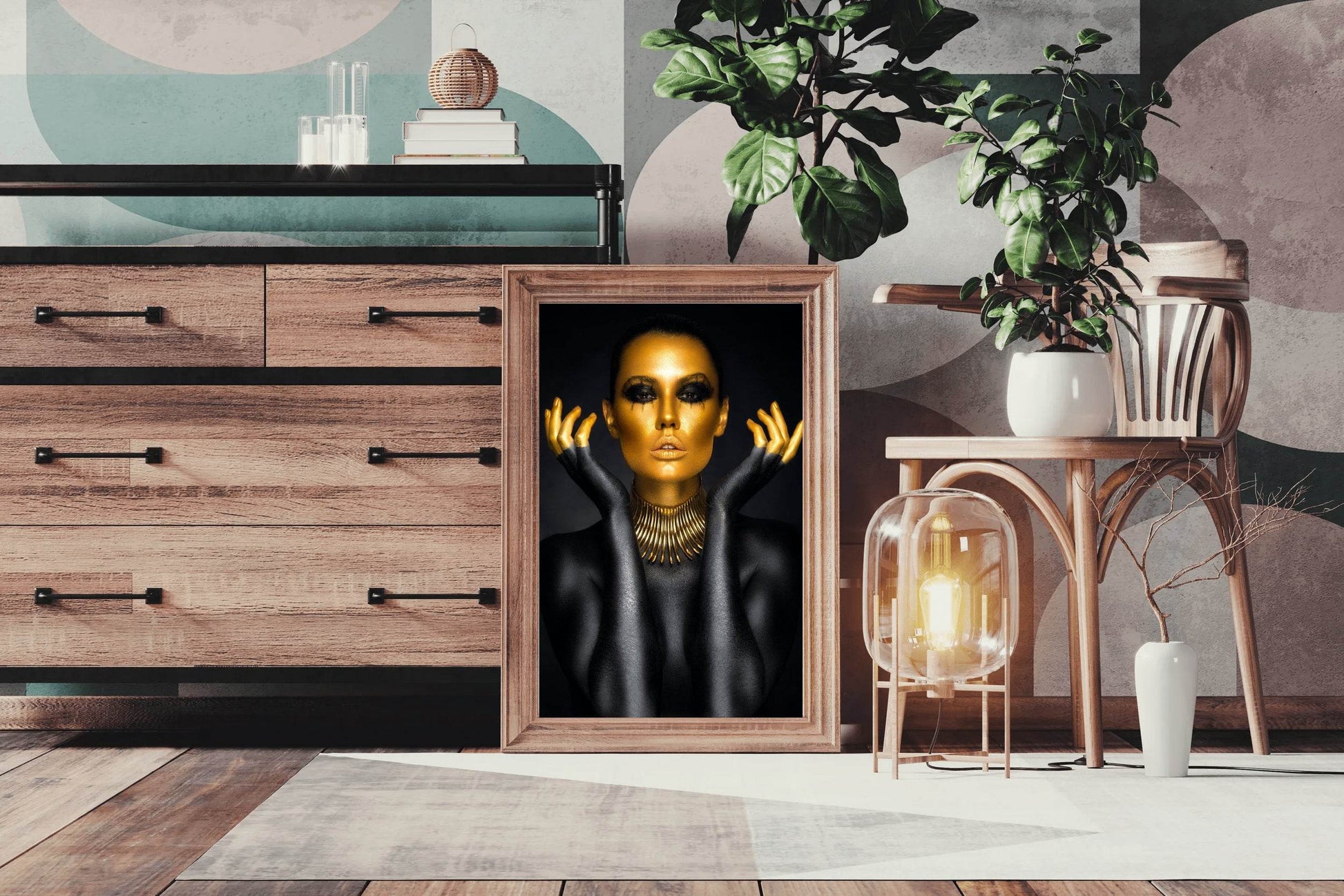 Golden Face Of a Woman Wall Art - beink online art store