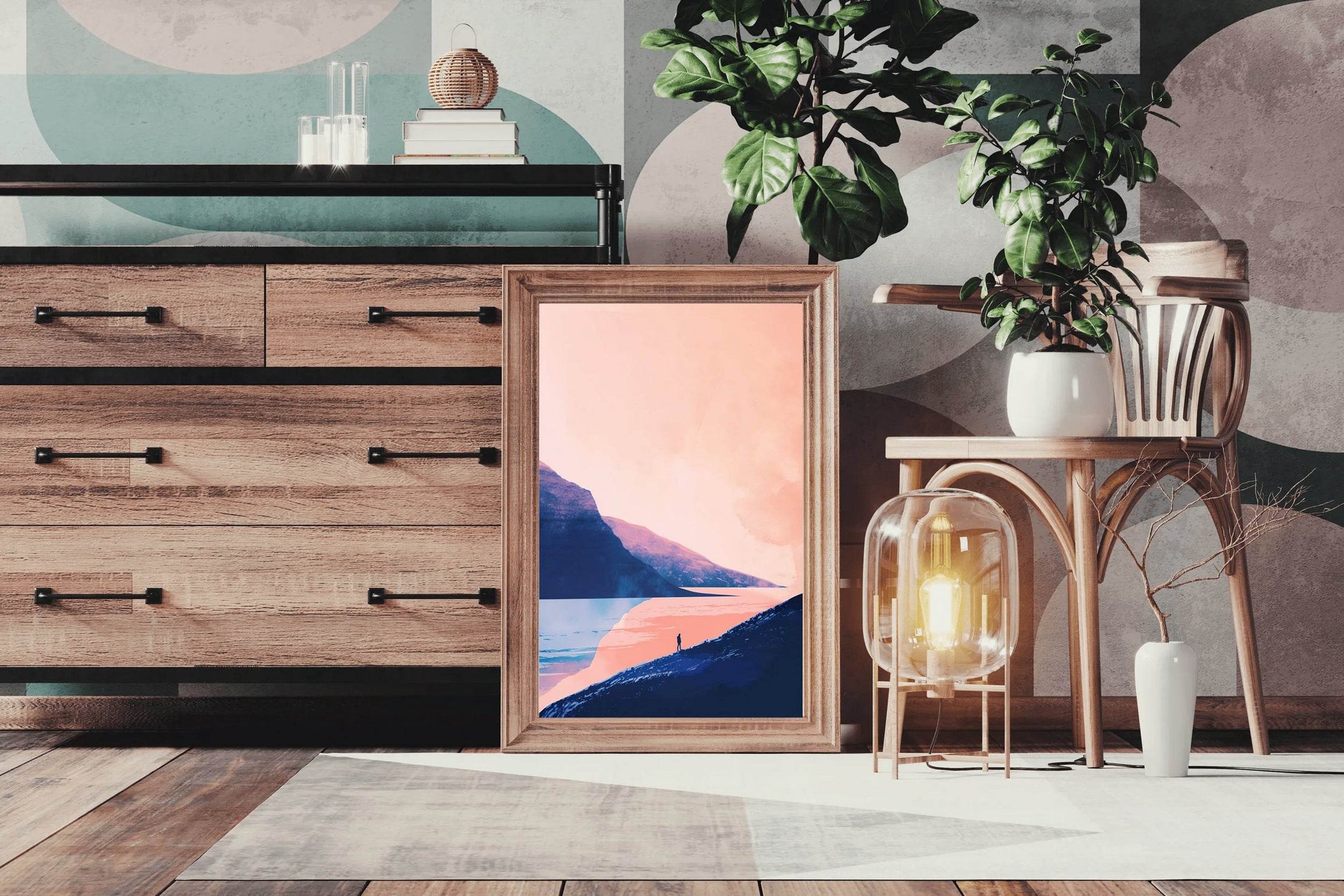 Lonely Wanderer in Pink Sunset Wall Art - beink online art store