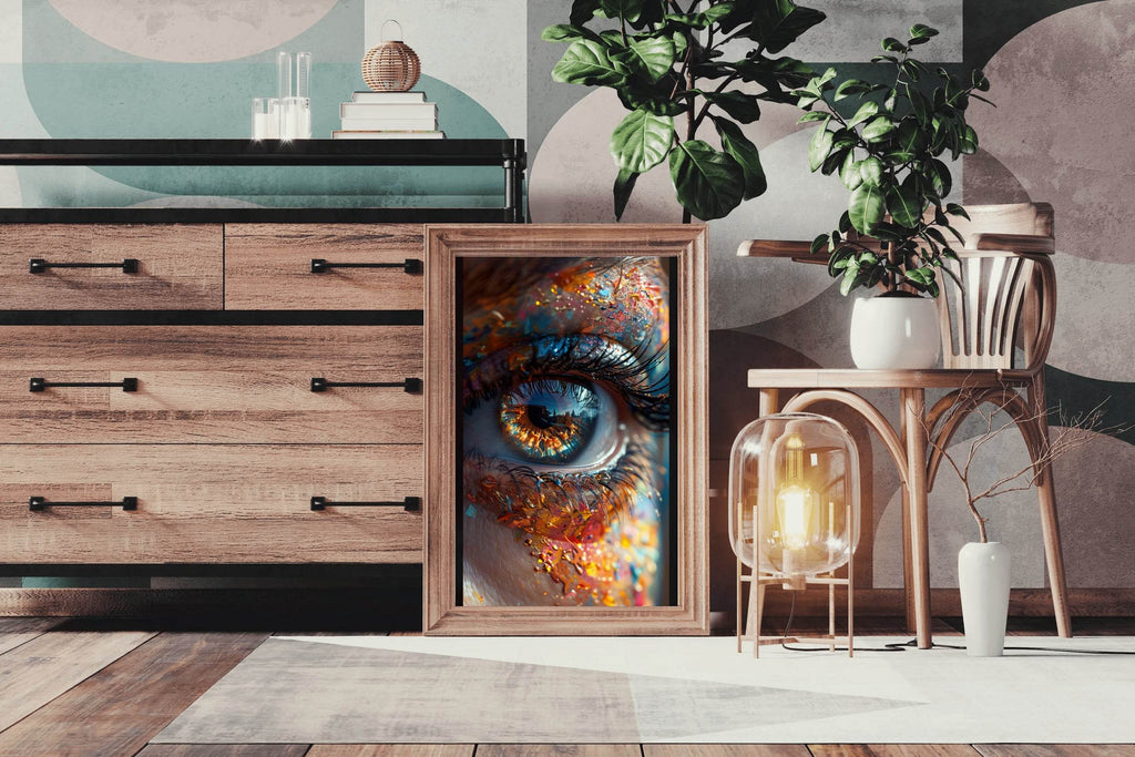Human Eye Close Up With Colorful Paint Background Digital Art - beink online art store