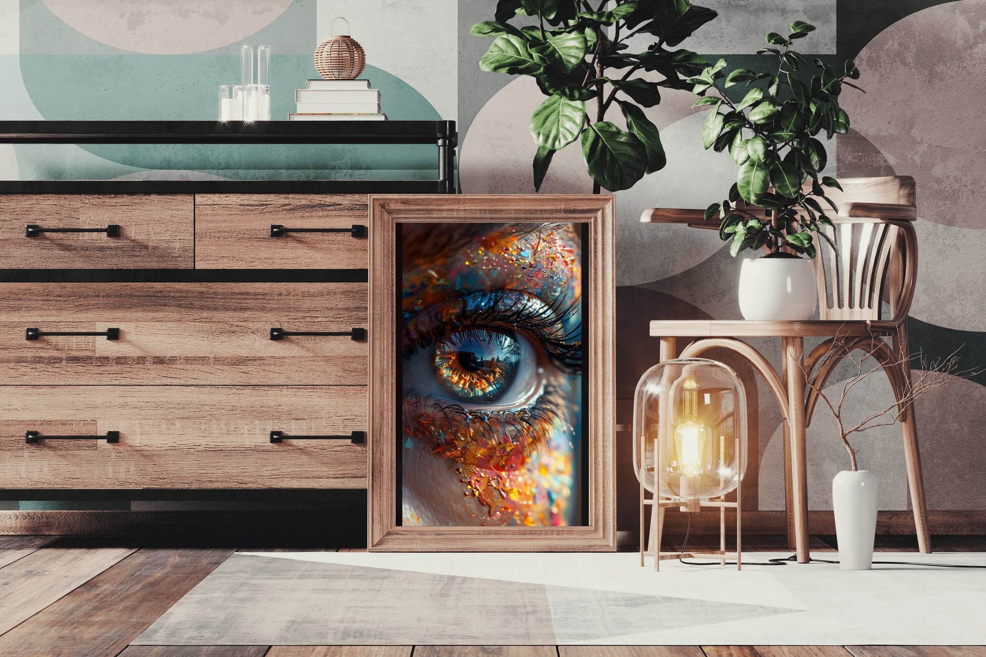 Human Eye Close Up With Colorful Paint Background Digital Art - beink online art store