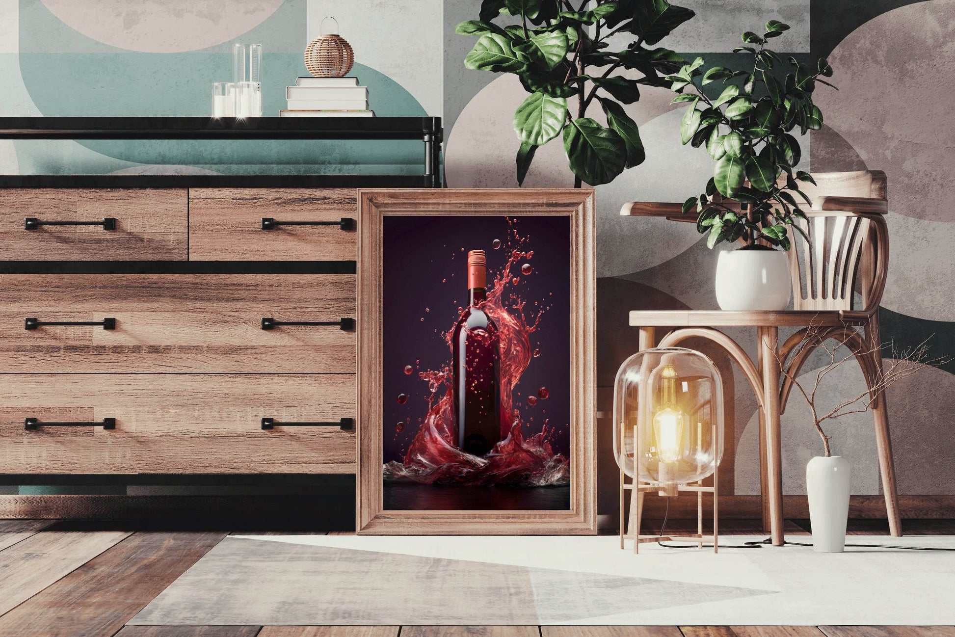 Red Wine Bottle With Purple Background Wall Art - beink online art store