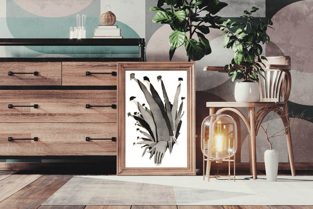 Black and White Interconnected Hands Wall Art - beink online art store